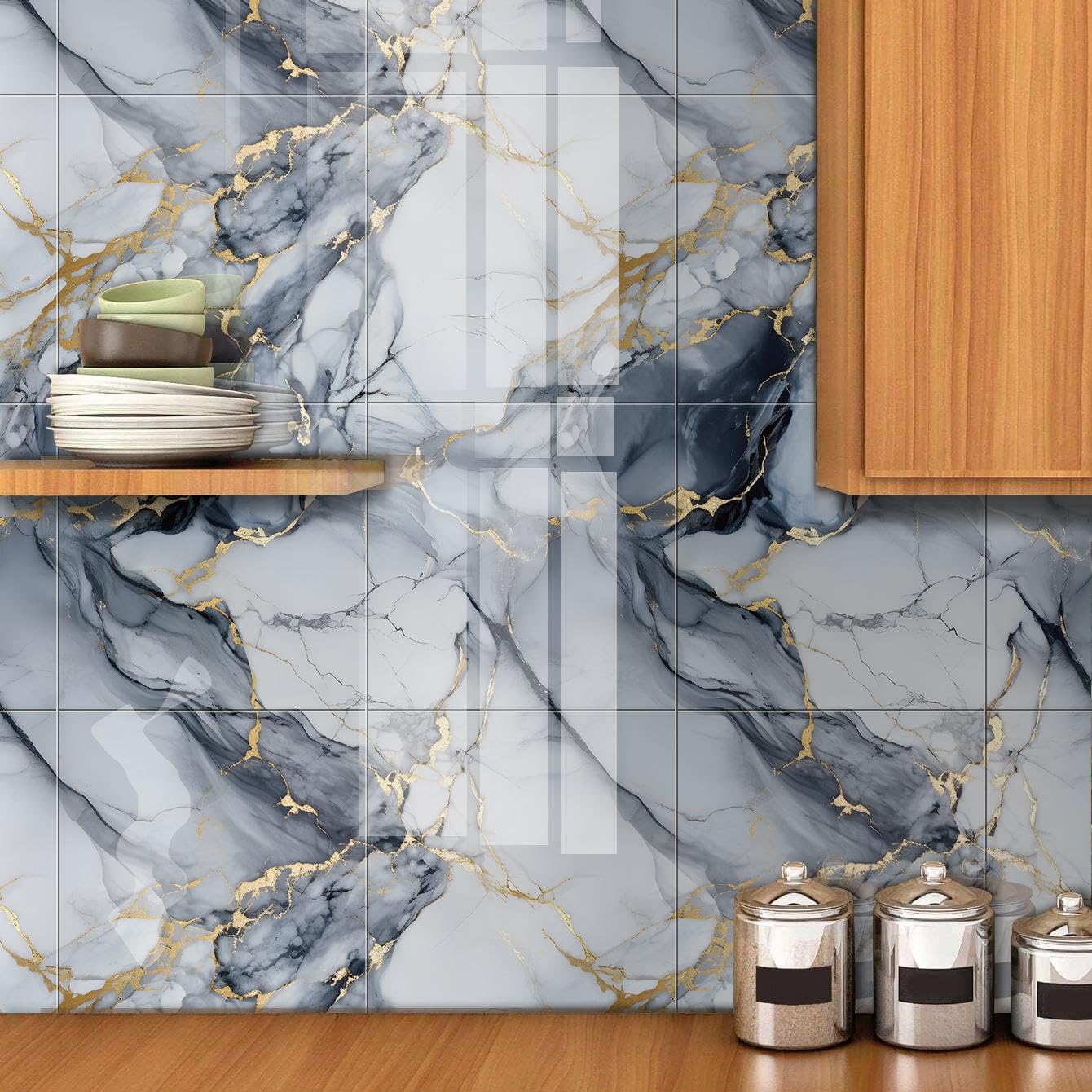 Chejiaye Thick 10pcs Marble Peel and Stick Backsplash Surface Waterproof Wall Panels,Self-Adhesive Marble PVC Foam Wall Panels for Kitchen, Bathroom - 11.8"x11.8" Kitchen Tile(Not Real Tiles,Blue) - Medaid International