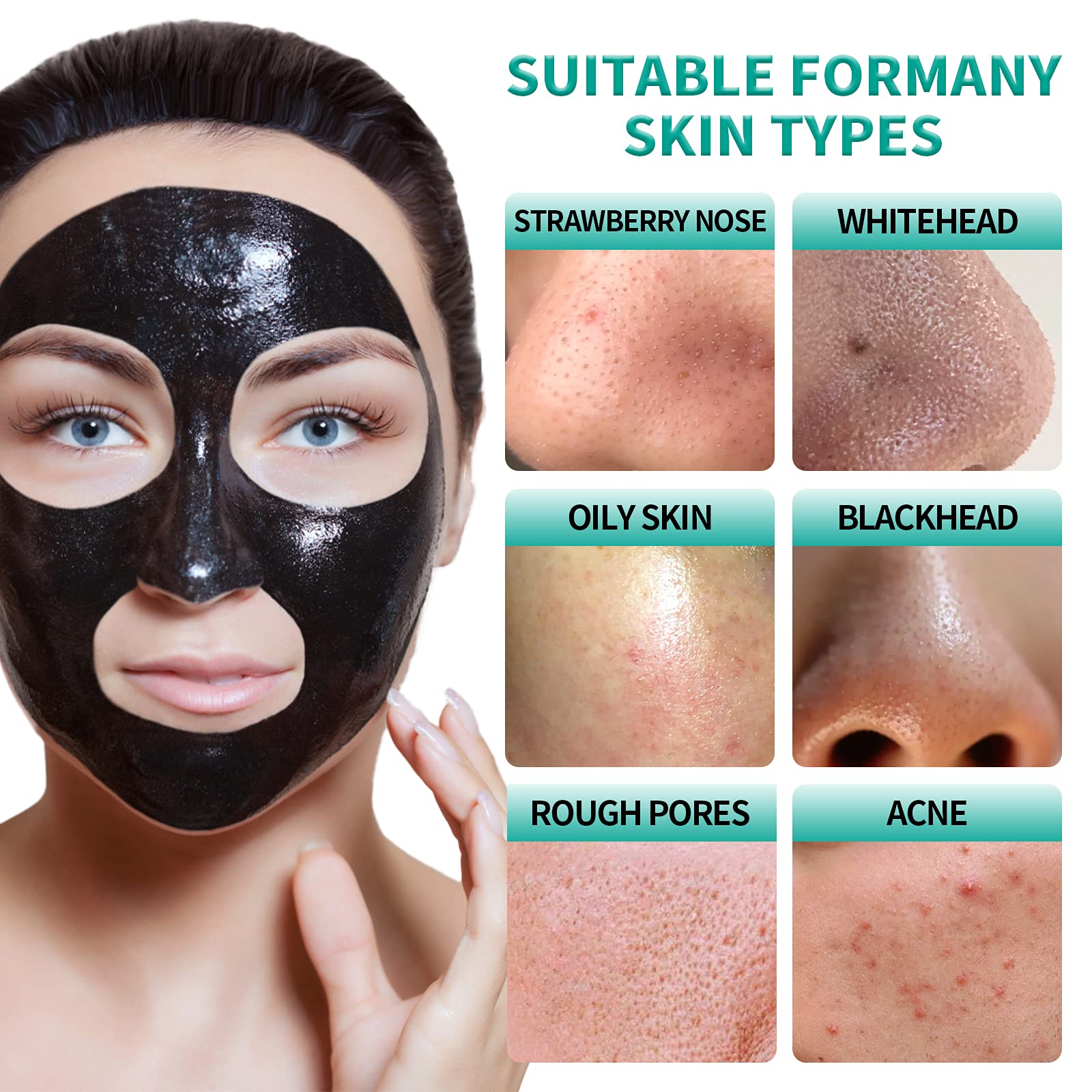 Peel Off Face Mask Blackhead Whiteheads Remover Masks Activated Charcoal Black Mask Purifying Peeling Facial Mask for Nose Pores Removal Reducing Cleansing Acne with Brush and Pimple Extractor Tools - Medaid International