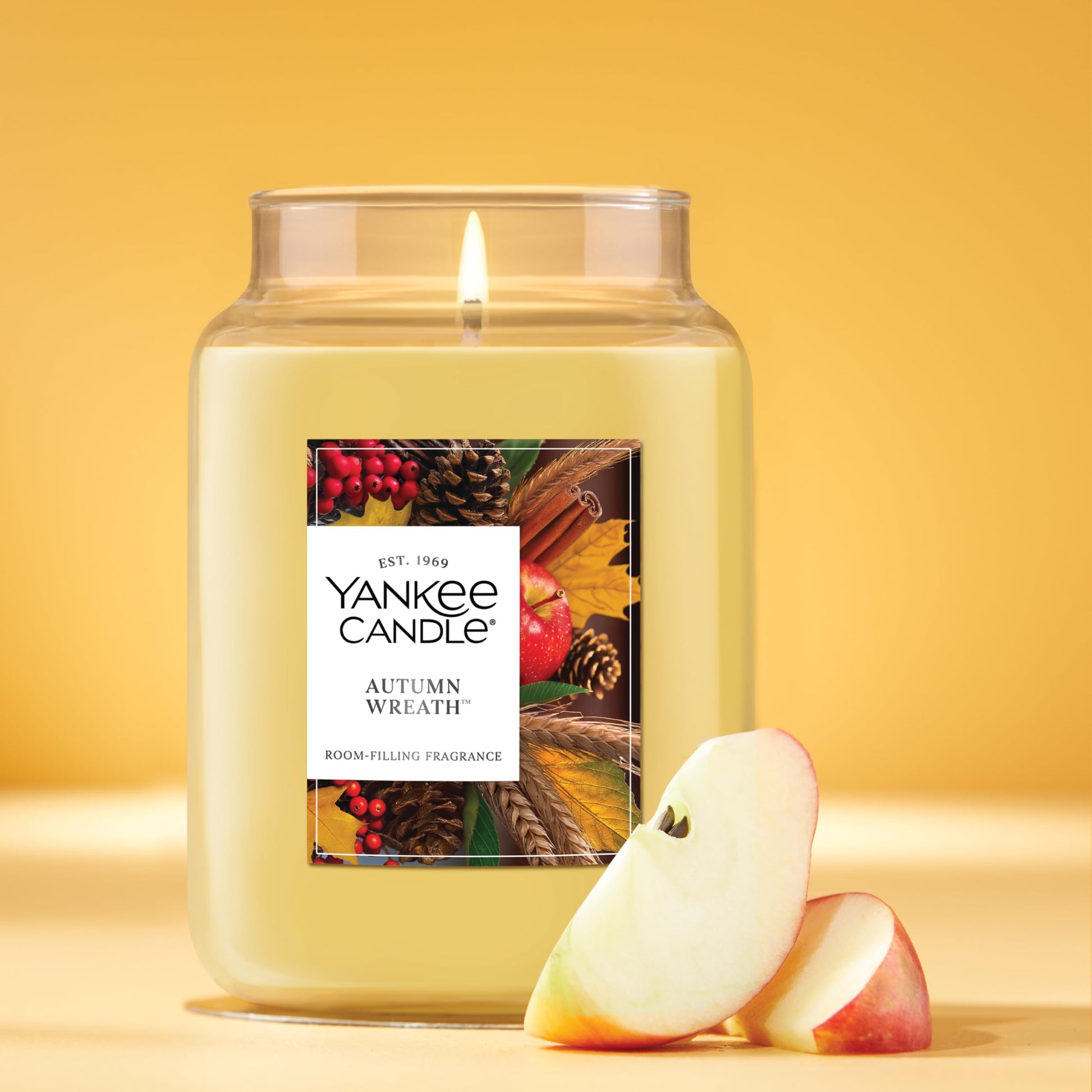 Yankee Candle Autumn Wreath, Fall Scented Candle, 22oz Large Jar with up to 150 Hour Burn Time - Medaid International