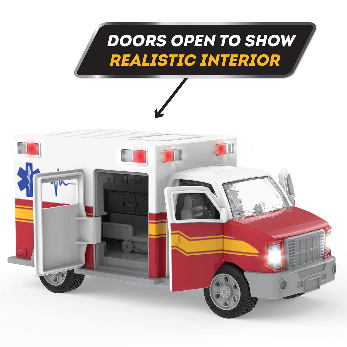 DRIVEN by Battat Micro Ambulance Toy Truck with Lights and Sound, Trucks