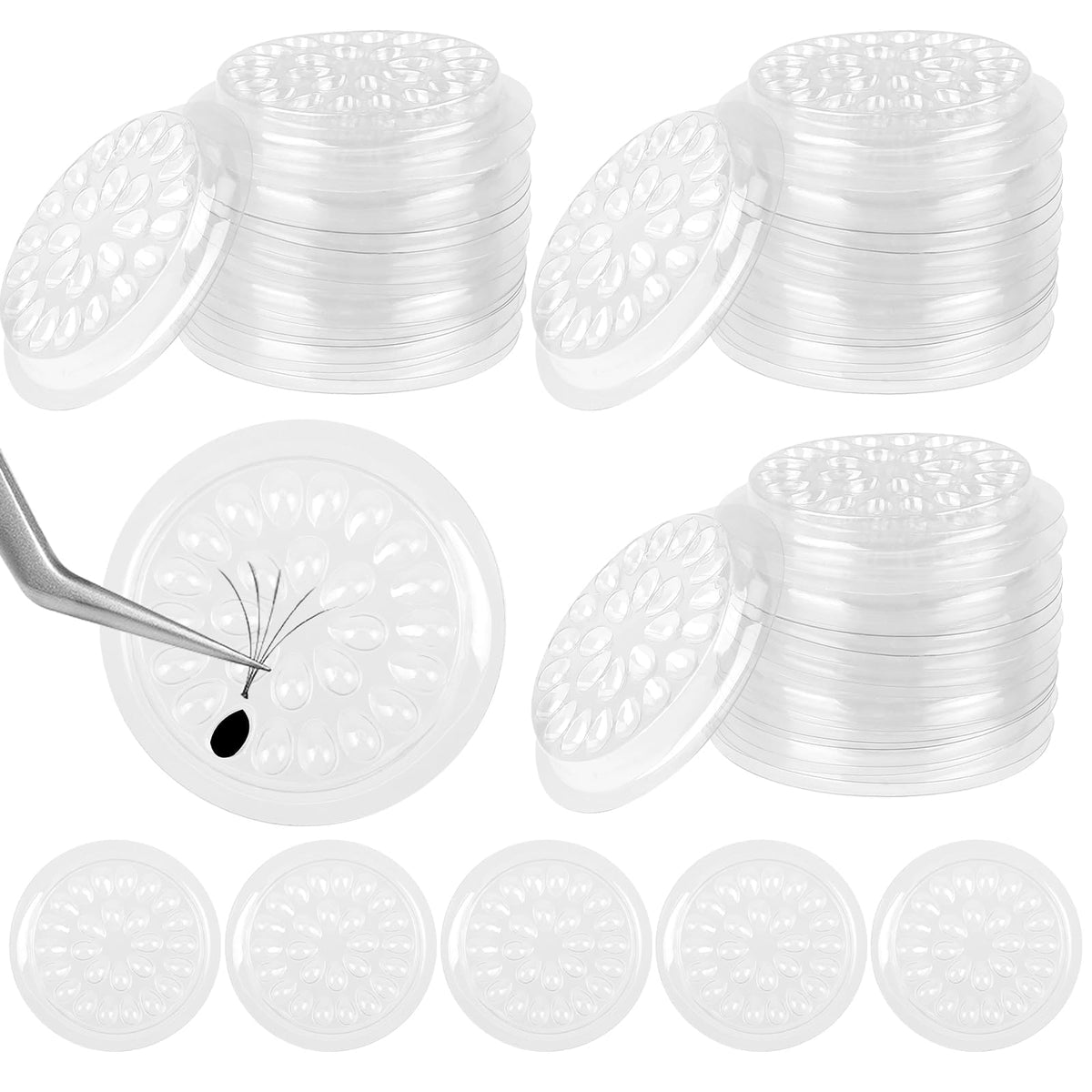 KASTWAVE Disposable Lash Trays 100Pcs, Transparent Plastic Eyelash Glue Holders, False Eyelash Pads for Extensions, Professional Eyelash Application Tools
