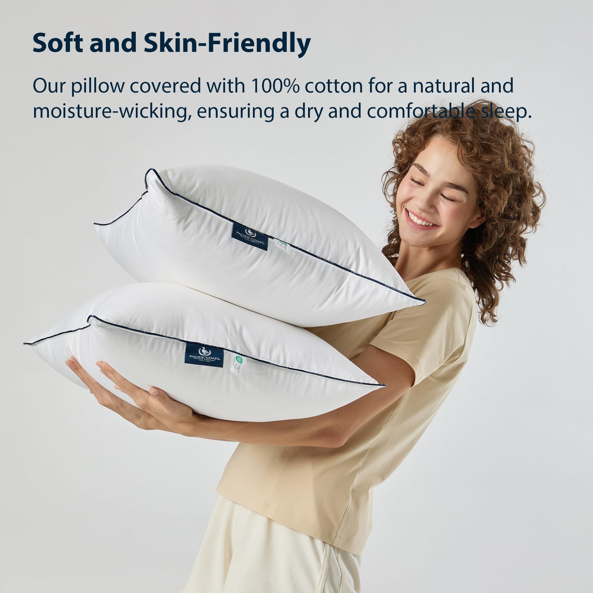 Pacific Coast Bed Pillows for Side and Back Sleepers, Feather and Down Hotel Pillows with 100% Cotton Shell, Medium Supportive, Downproof, King Size 2 Pack - Medaid International