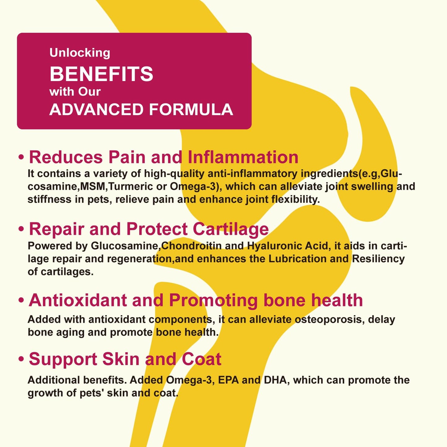 Advanced Dog Hip and Joint Supplement. 14 Active Ingredients, Glucosamine for Dogs Joint Health with Chondroitin, MSM, Turmeric, Omega 3. Joint Pain Relief Chews for Dogs of All Age Size Breed, 180pcs