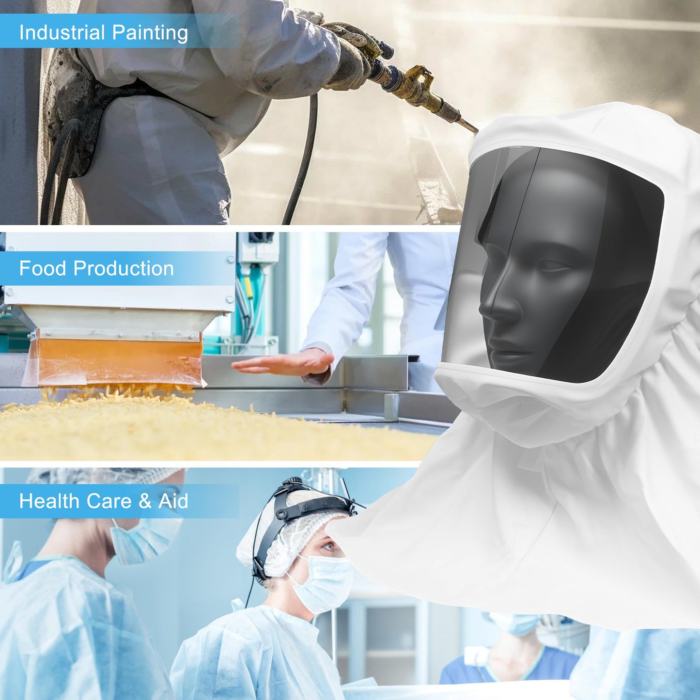 Full Face PAPR Hood with Integrated Head Suspension, Sealed Protective Respirator Hood for Powered Air Purifying System, Anti-Dust Lightweight Respirator Parts for Painting, Chemical, Industrial Use