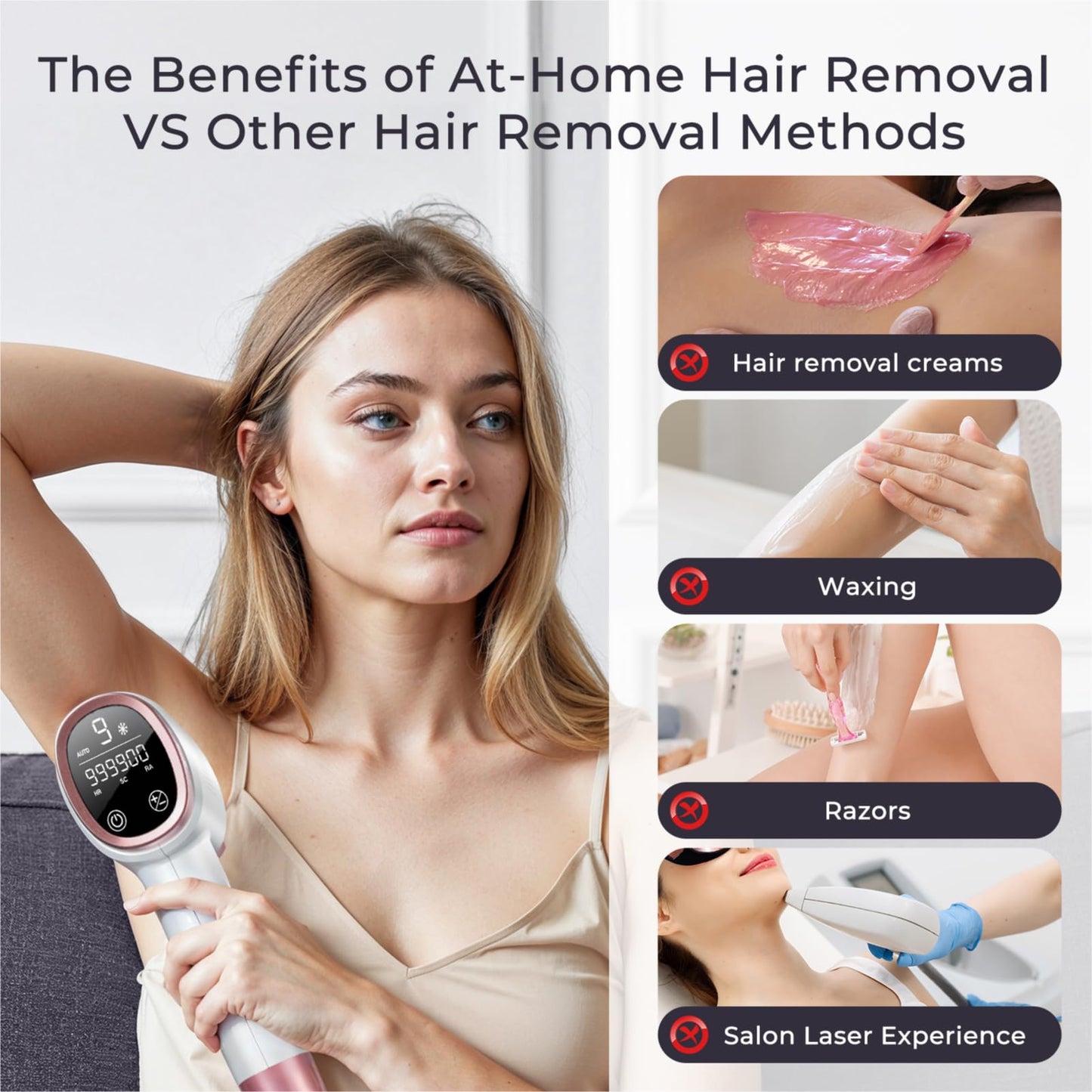 Laser Hair Removal for Women and Men, IPL with Ice-Cooling System for Nearly Painless And Long-Lasting Result At-Home Permanent Hair Removal Device 999999 Flashes for Whole Body Use - Medaid International