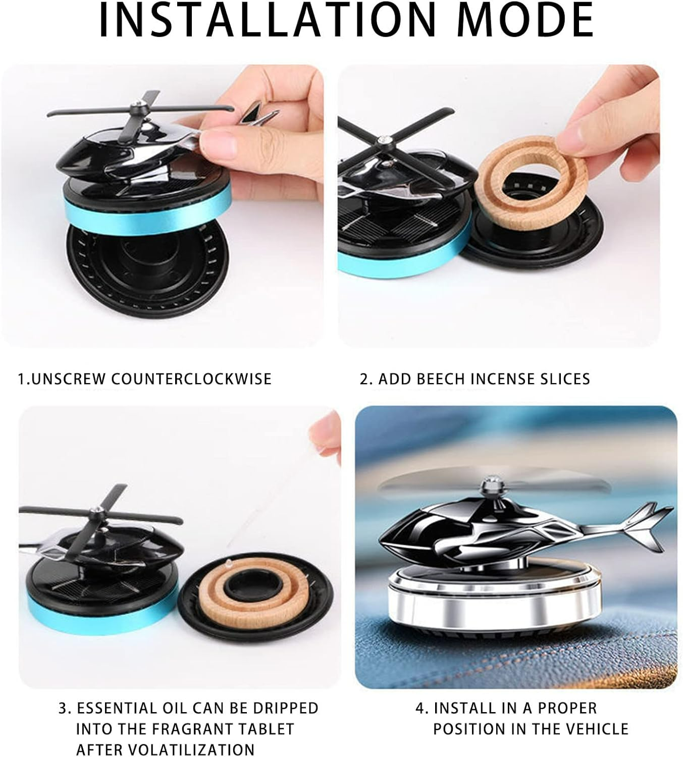 Solar Powered Helicopter Car Air Freshener  Rotating Aromatherapy Diffuser for Car, Home & Office - Medaid International