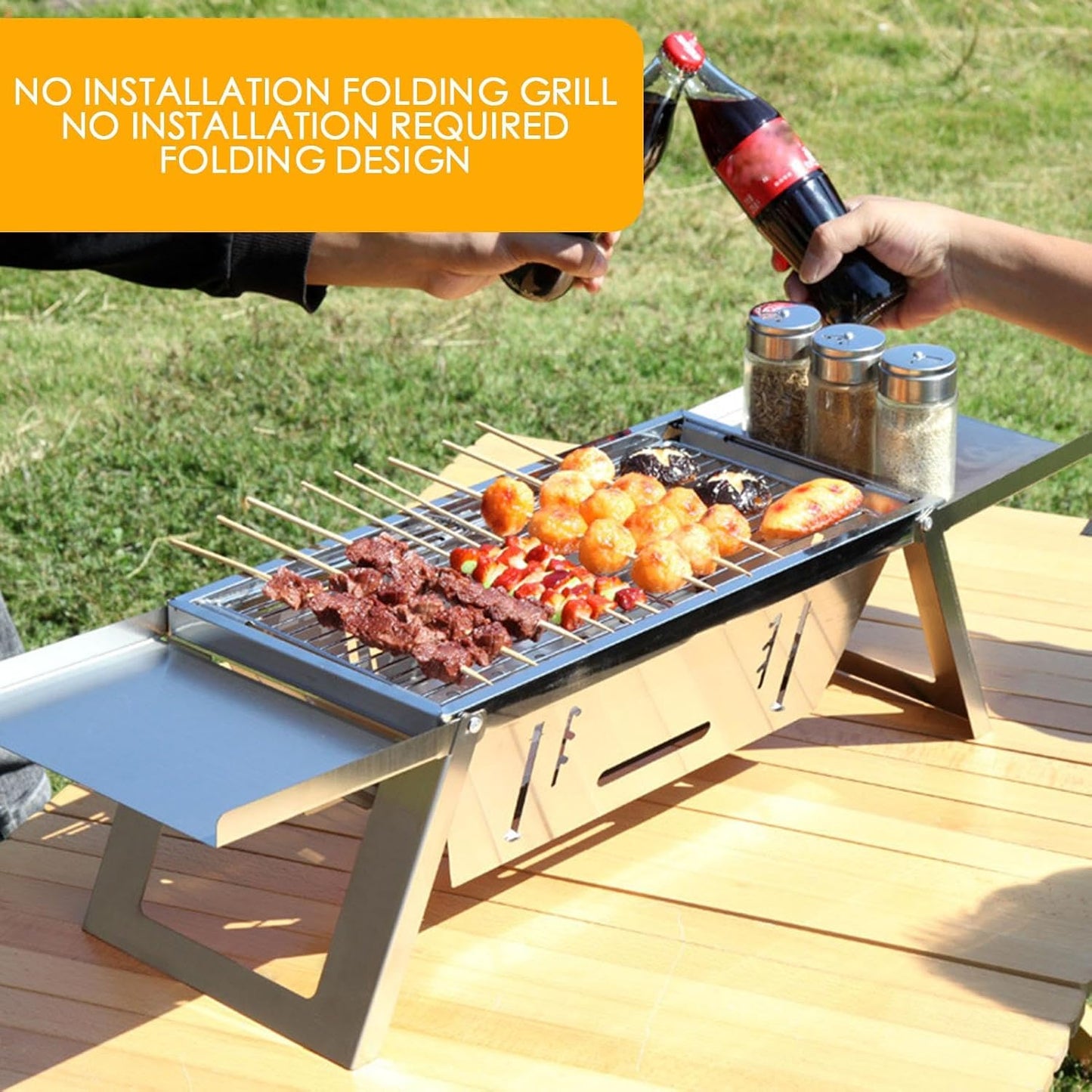 BBQ Barbecue Grill Outdoor, Portable Folding Charcoal Barbecue, Stainless Steel Small Barbeque Grill for Camping Picnic Terrace Travel