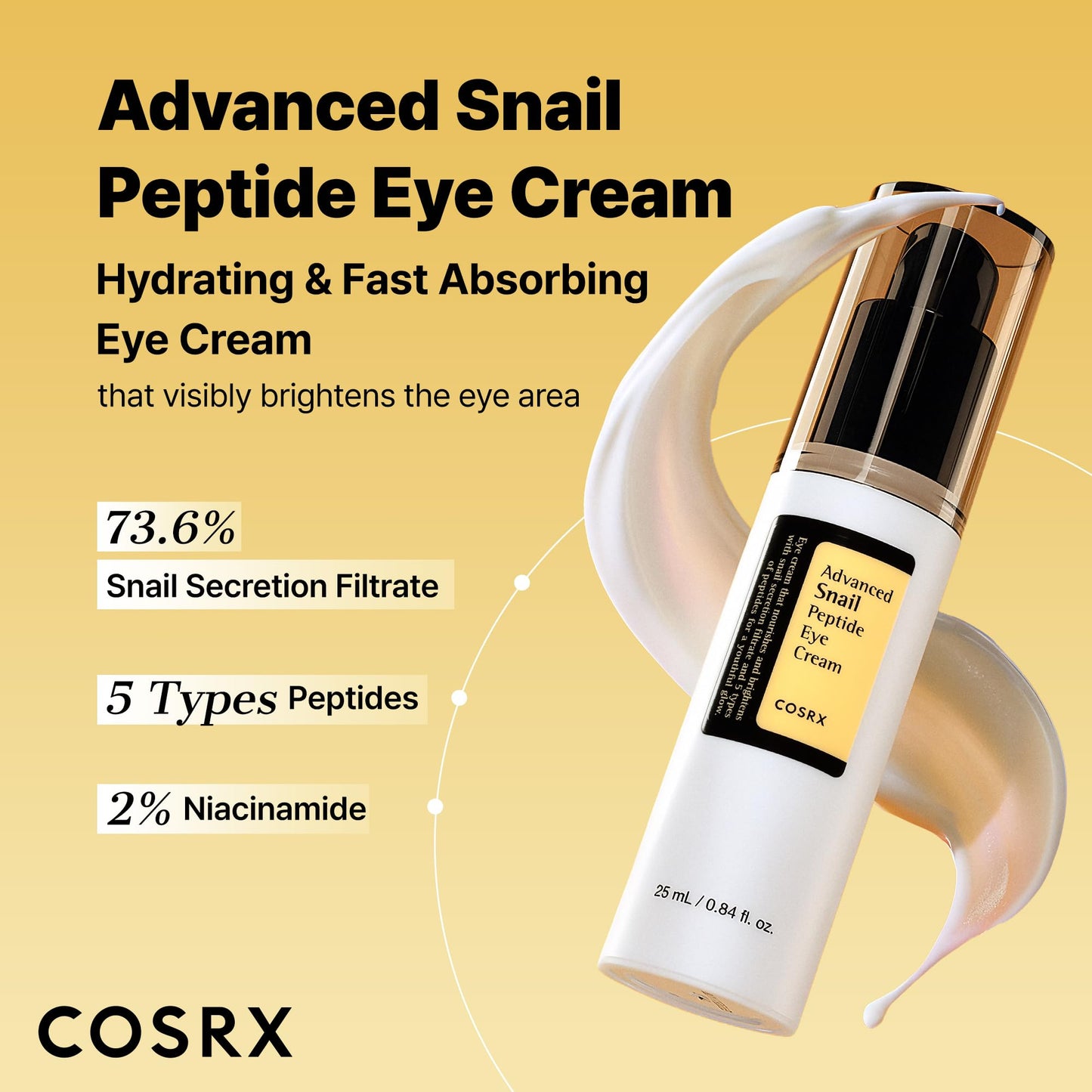 COSRX Snail Mucin Peptide Under Eye Cream, 0.84 fl oz, 73.7% Snail Mucin and Niacinamide, Eye Care, Eye Cream Anti Aging, Dark Circles, Korean Skin Care, Stocking Stuffers for Women - Medaid International