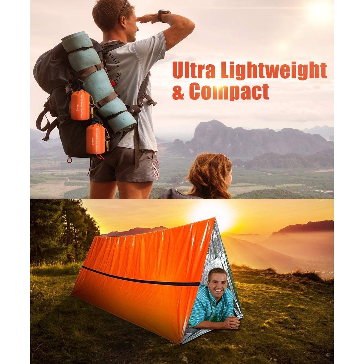 ISOP Emergency Survival Shelter Tent for 2 People + 3 Paracords, Tent Stakes, Glow Stick, Whistle | 100% Waterproof Tent | Ultralight & Extra Large