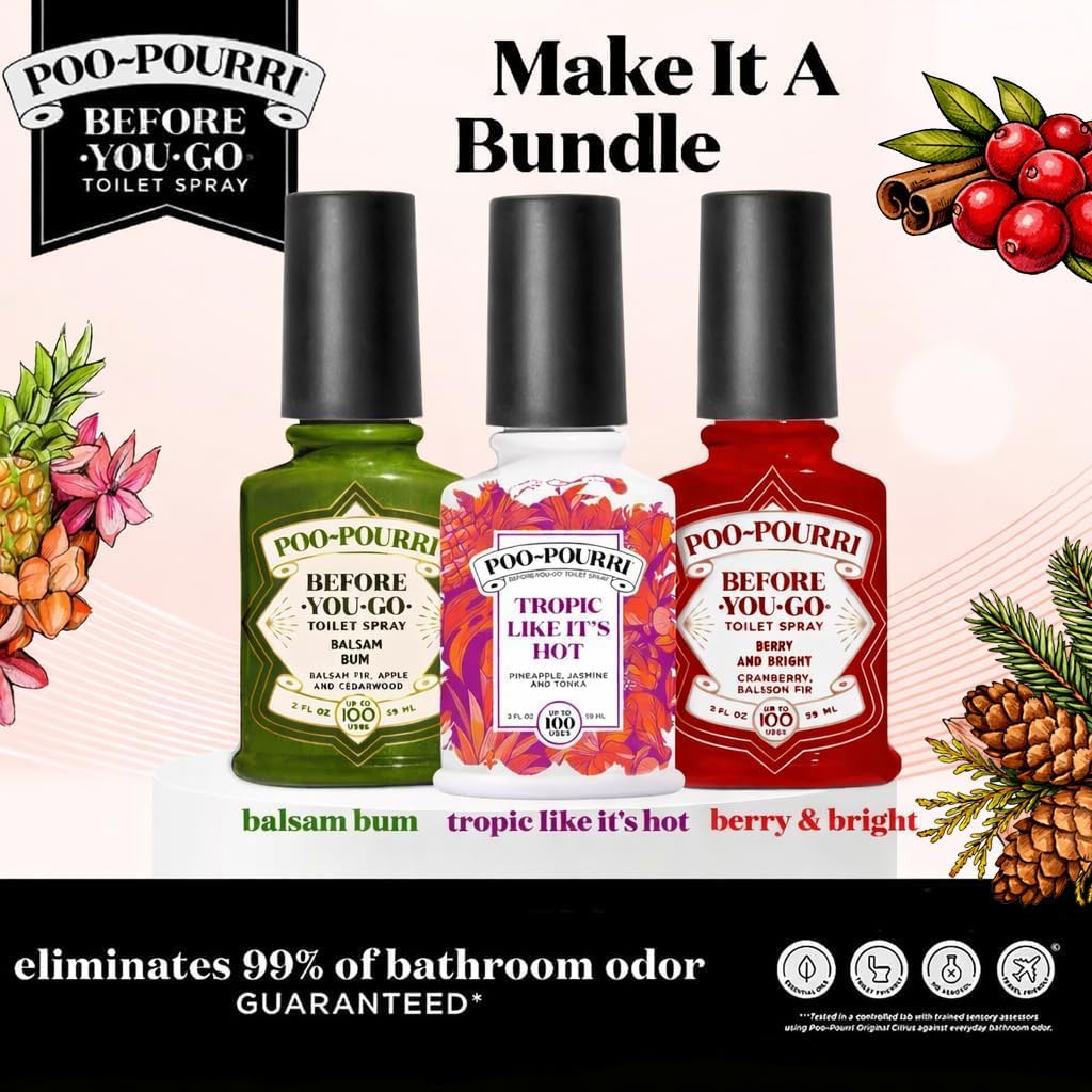 Poo-Pourri Vanilla Mint, Vanilla Petals & Santal, and Peaches & Cream 2 Ounce Set