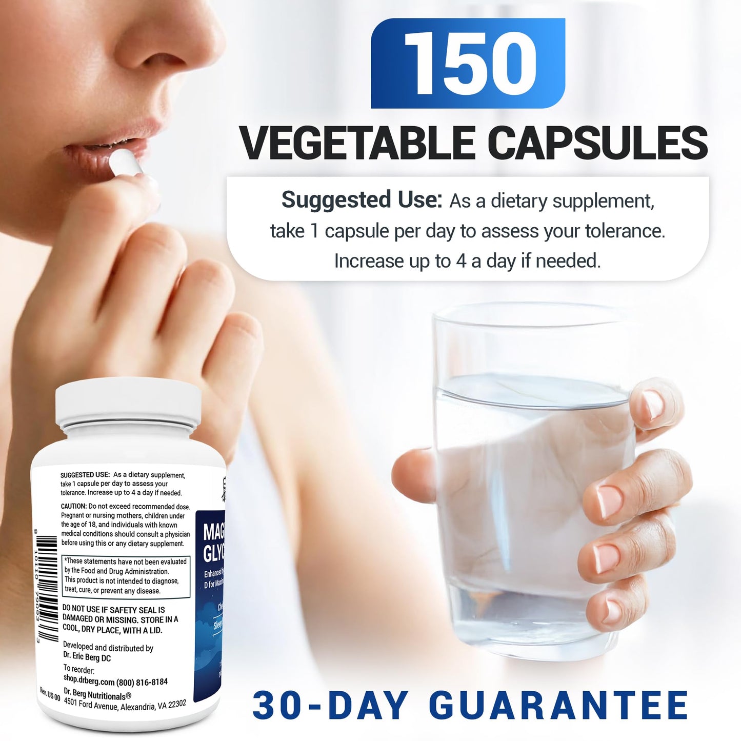 Dr. Berg Maximum Strength 4-in-1 Chelated Magnesium Glycinate with Clean, Potent & Pure Ingredients | 4X Lab-Tested & Verified | USA Formulated Magnesium Supplement Capsules | 150 Capsules - Medaid International