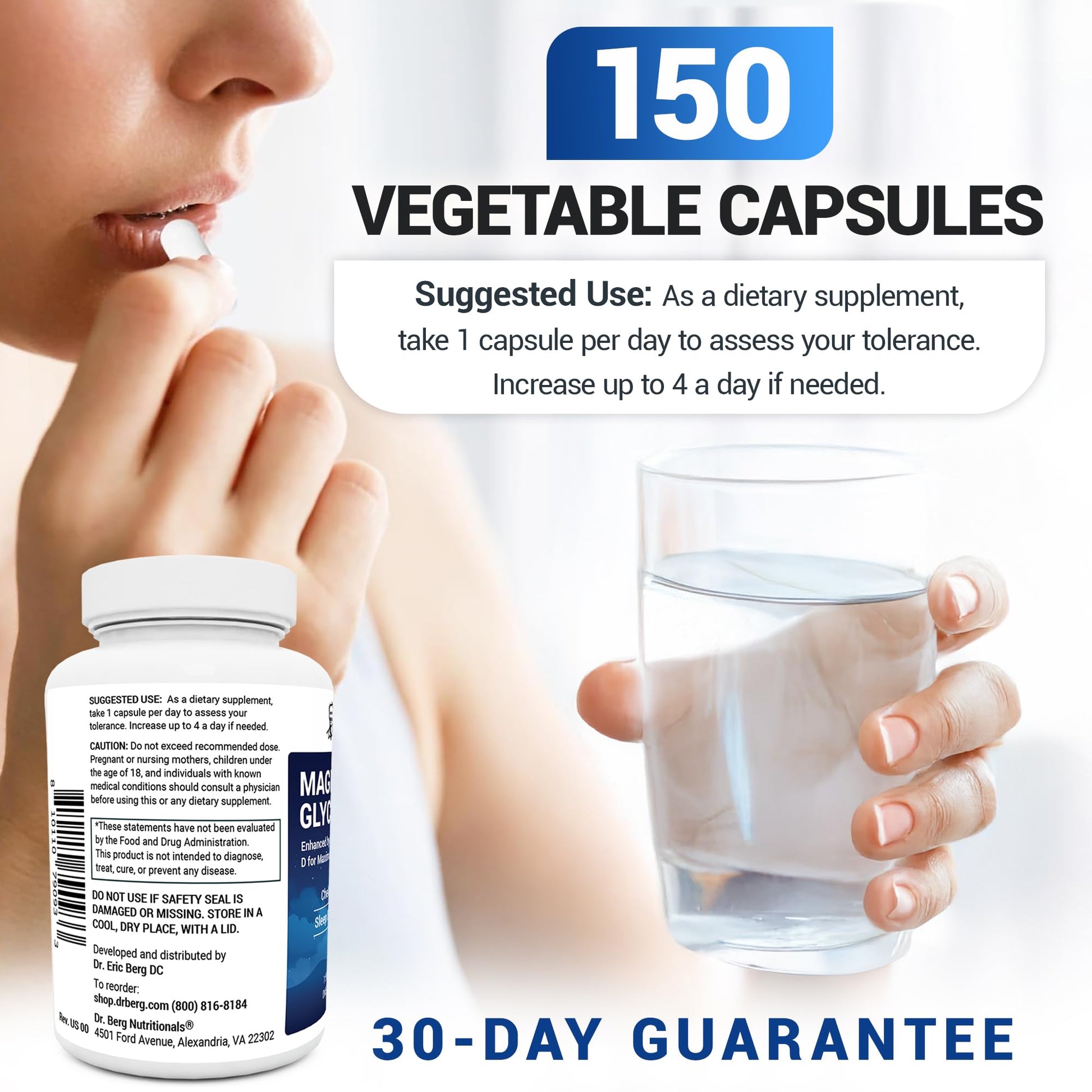 Dr. Berg Maximum Strength 4-in-1 Chelated Magnesium Glycinate with Clean, Potent & Pure Ingredients | 4X Lab-Tested & Verified | USA Formulated Magnesium Supplement Capsules | 150 Capsules - Medaid International