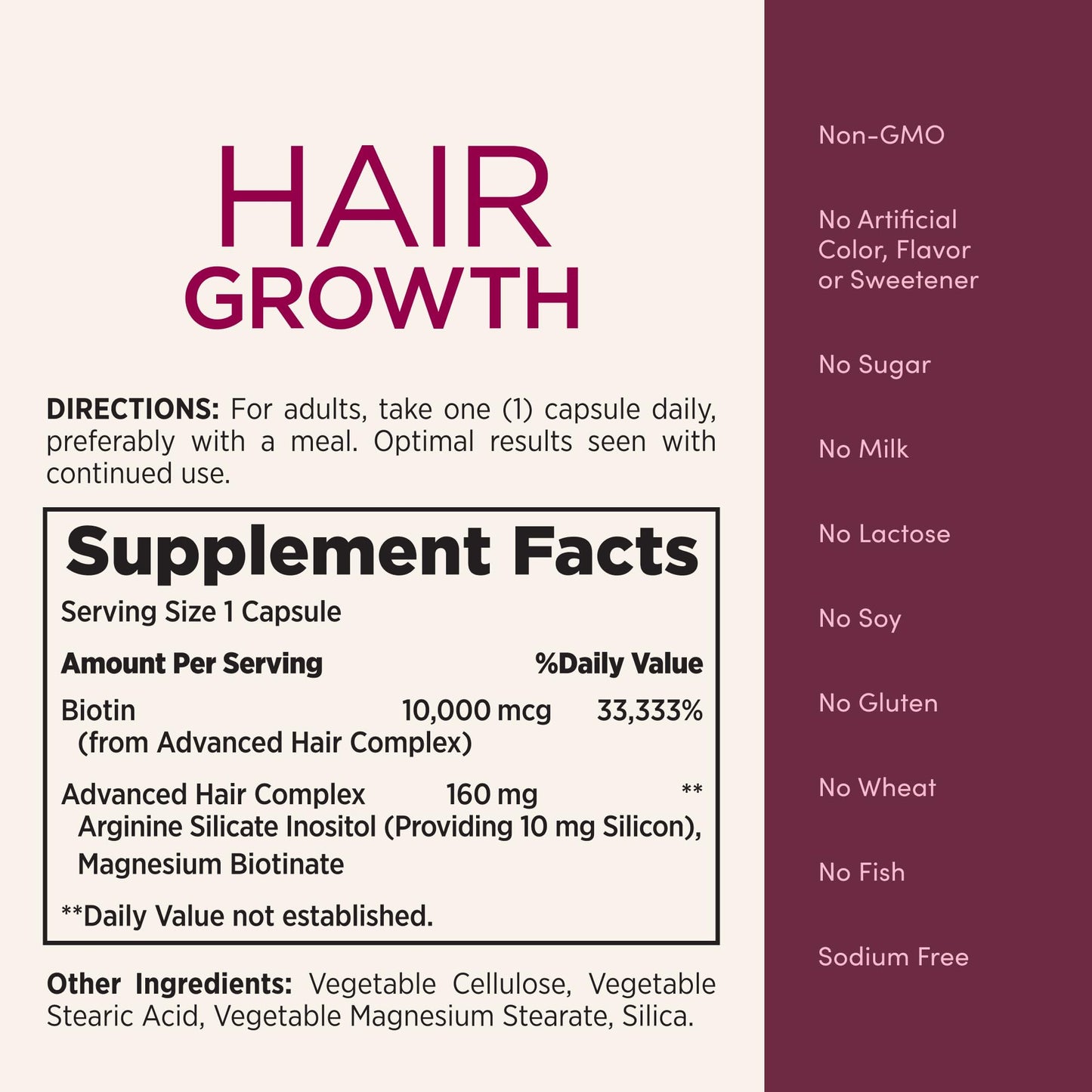 Nature's Bounty Optimal Solutions Hair Growth Supplement with Biotin, Hair Growth Vitamins with Biotin Silicon & Arginine, 1 Per Day, 30 Capsules, One Month Supply - Medaid International