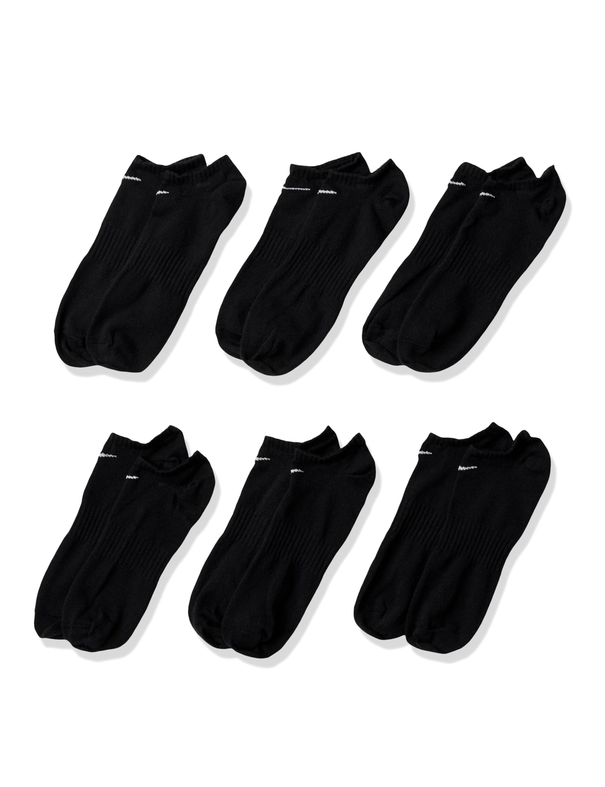 Nike Unisex Everyday Lightweight Training No-Show Socks (6 Pairs), Black/White, Large - Medaid International