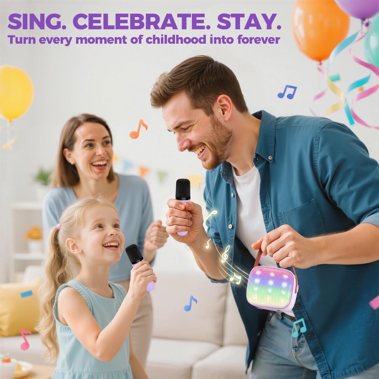 YLL Mini Karaoke Machine with 2 Wireless Microphones, TOP Kids Gifts for Girls Ages 3, 4, 5, 6, 7, 8, 9, 10, 11, 12 +Years Old, 4-12th Christmas Birthday Toy Gift for Girls Boys Party (Purple) - Medaid International