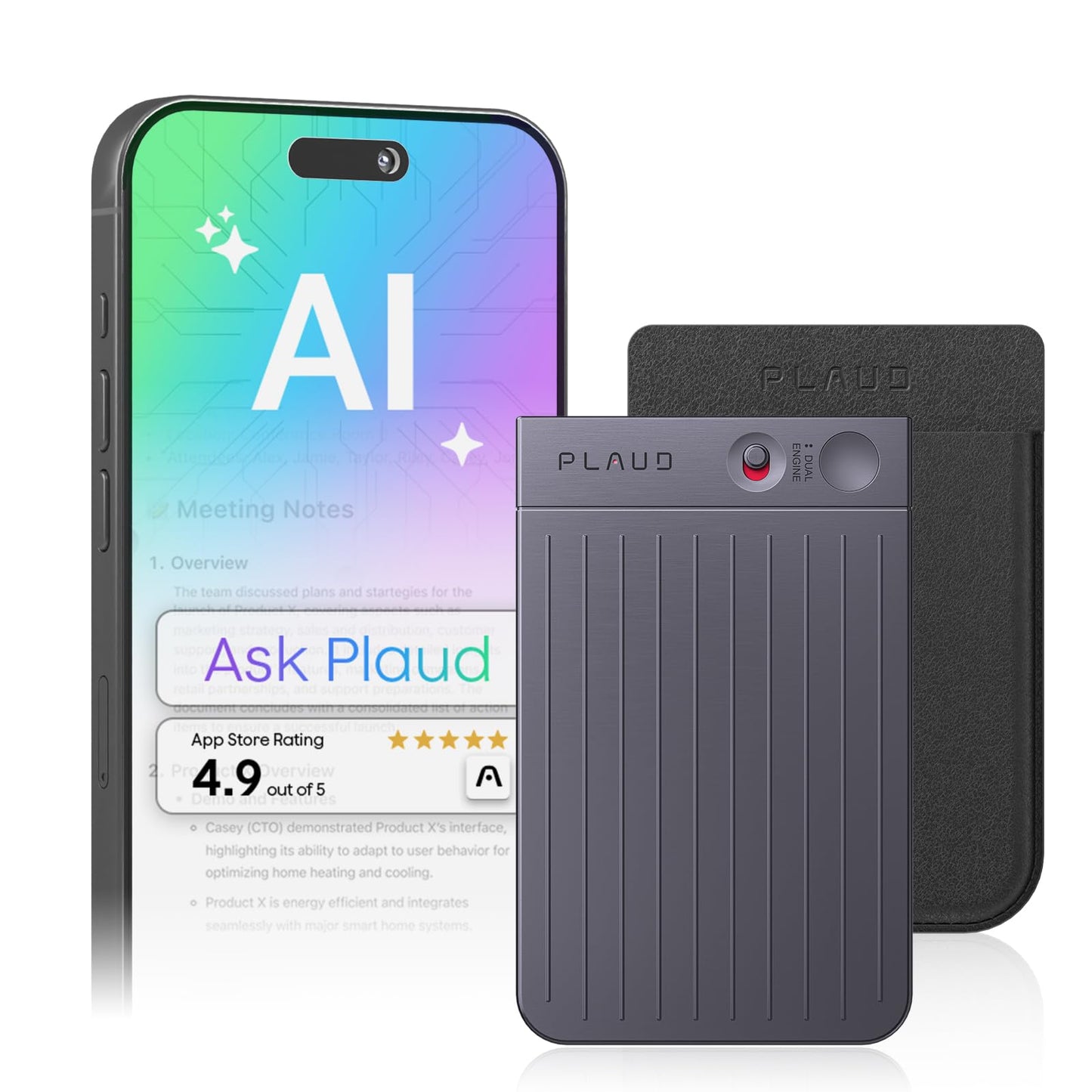 Plaud Note AI Voice Recorder, Voice Recorder w/Case, App Control, Transcribe & Summarize with AI Technology, Support 112 Languages, 64GB Memory, Audio Recorder for Lectures, Meetings, Calls, Black - Medaid International