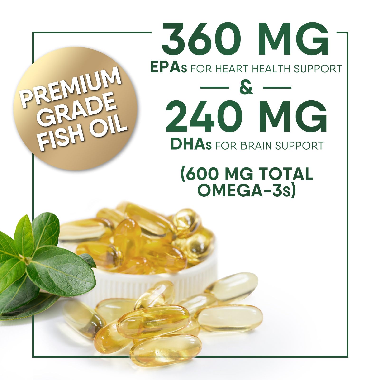 Omega 3 Fish Oil Supplements 2400 mg - Triple Strength Omega3 - EPA & DHA with Essential Fatty Acids - Natural Immune, Brain & Heart Health Support - Burpless, Lemon Flavor, Wild Caught - 120 Softgels - Medaid International