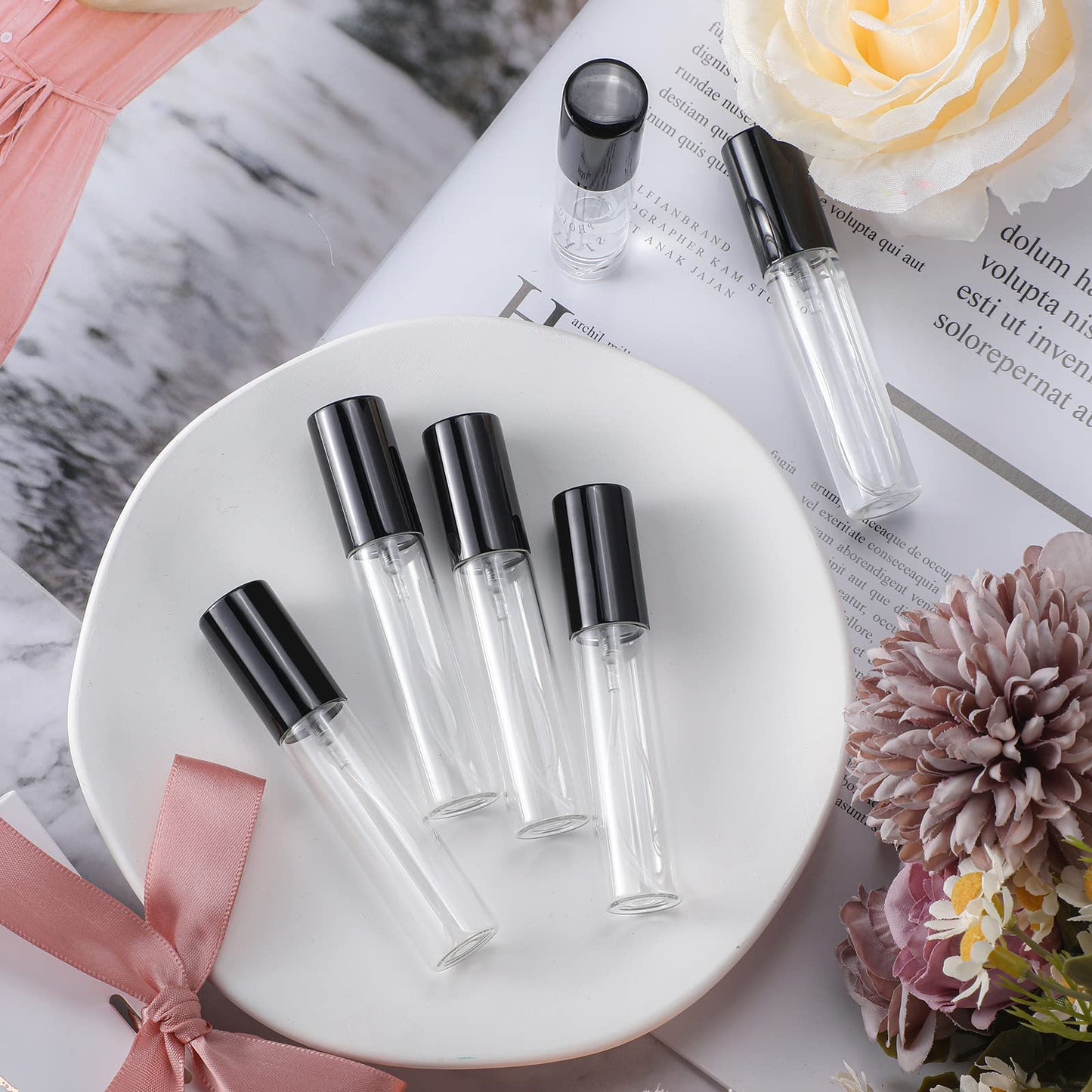 Yinder 25 Pcs 10 ml Glass Refillable Perfume Bottles Bulk Travel Empty Perfume Atomizer Sprayers Portable Spray Bottles Mini Sample Fragrance Containers, Black - Medaid International