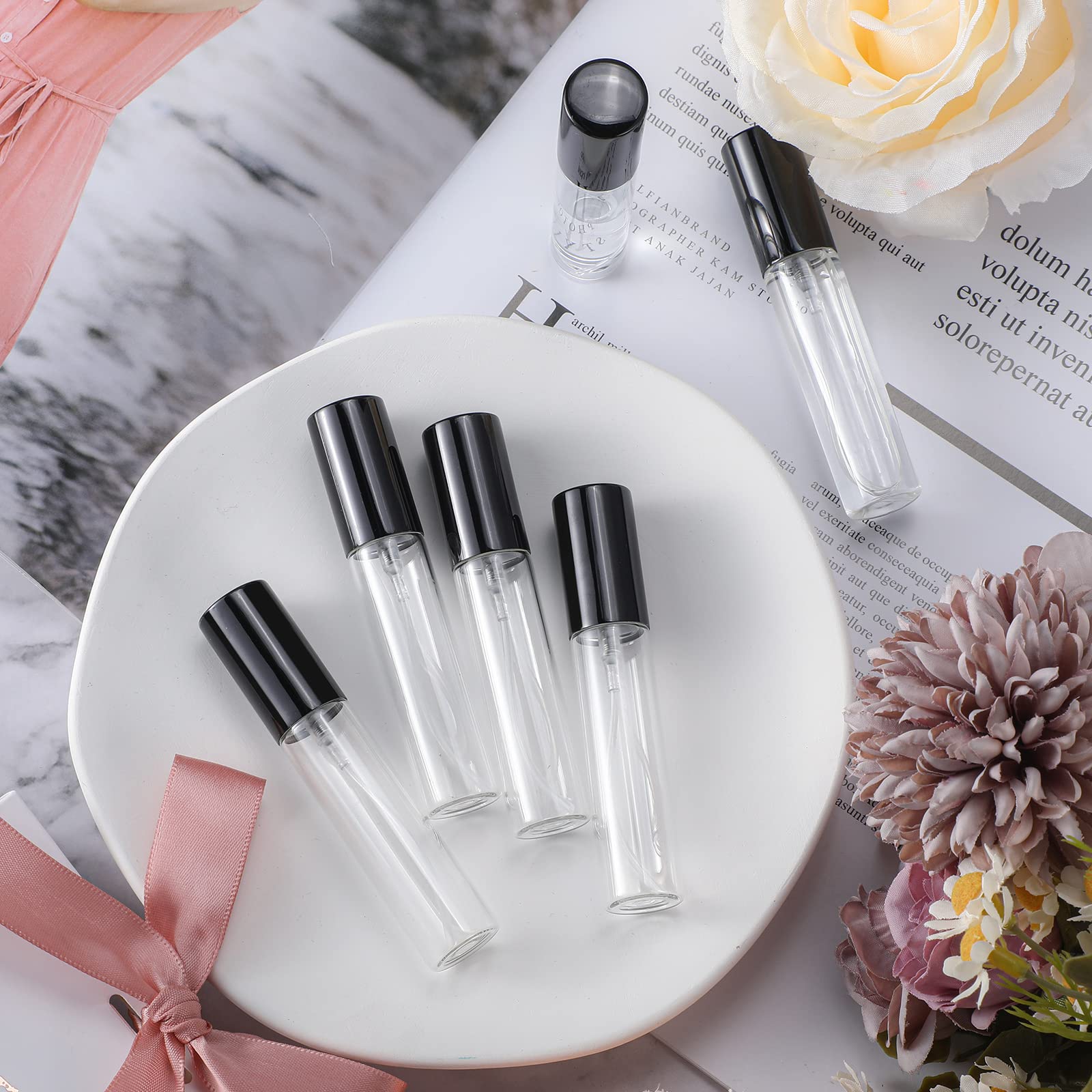 Yinder 25 Pcs 10 ml Glass Refillable Perfume Bottles Bulk Travel Empty Perfume Atomizer Sprayers Portable Spray Bottles Mini Sample Fragrance Containers, Black - Medaid International