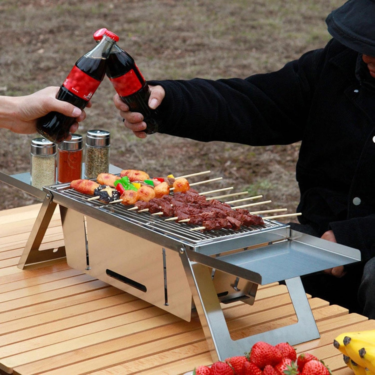 BBQ Barbecue Grill Outdoor, Portable Folding Charcoal Barbecue, Stainless Steel Small Barbeque Grill for Camping Picnic Terrace Travel
