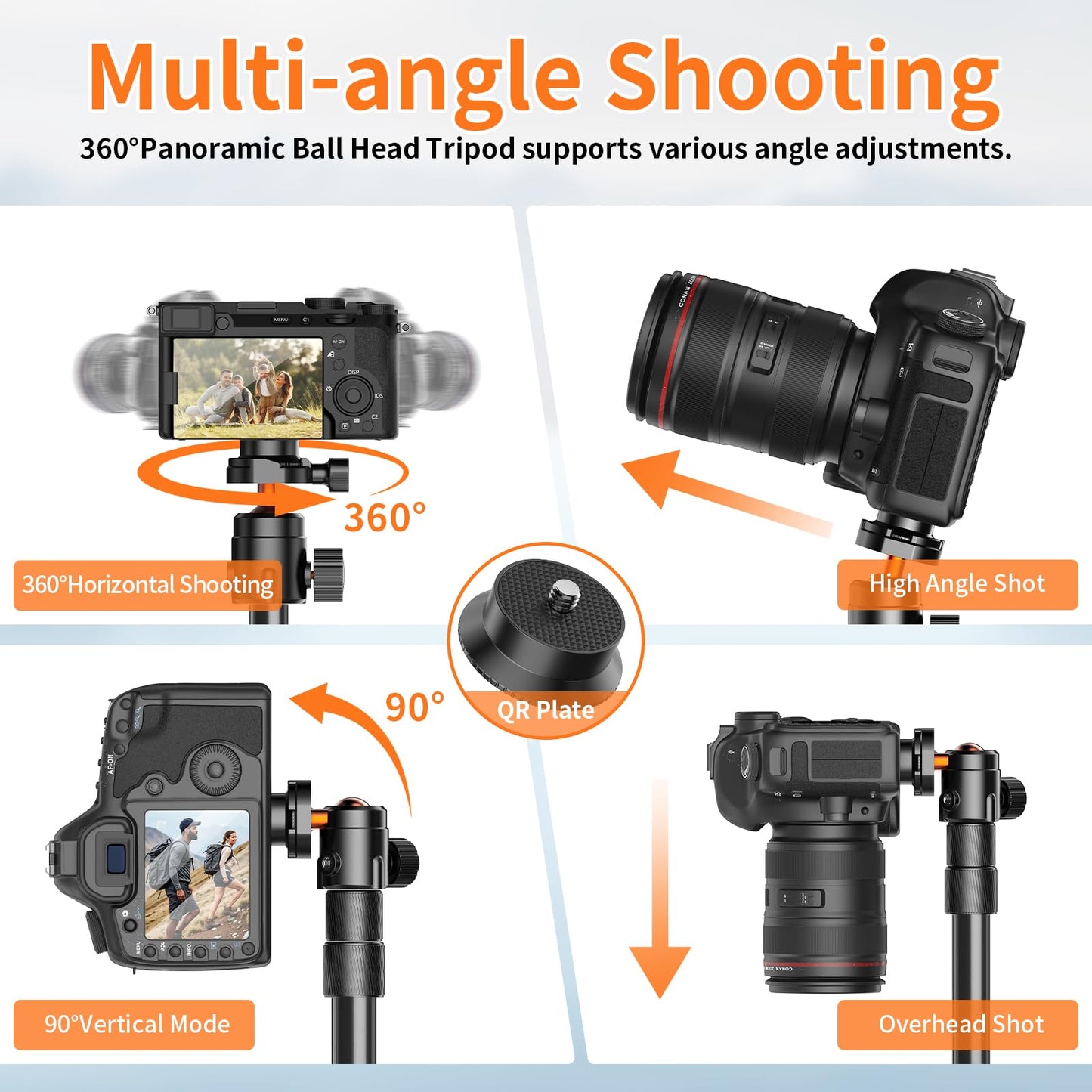 XXZU 71" Camera Tripod, Tripod for Camera Phone with 360°Ball Head and Smartphone Holder, Aluminum DSLR Tripod Stand, Travel for Phone/DSLR/SLR/Projector/Video Recording, Max Load 8kg/17.64lb - Medaid International