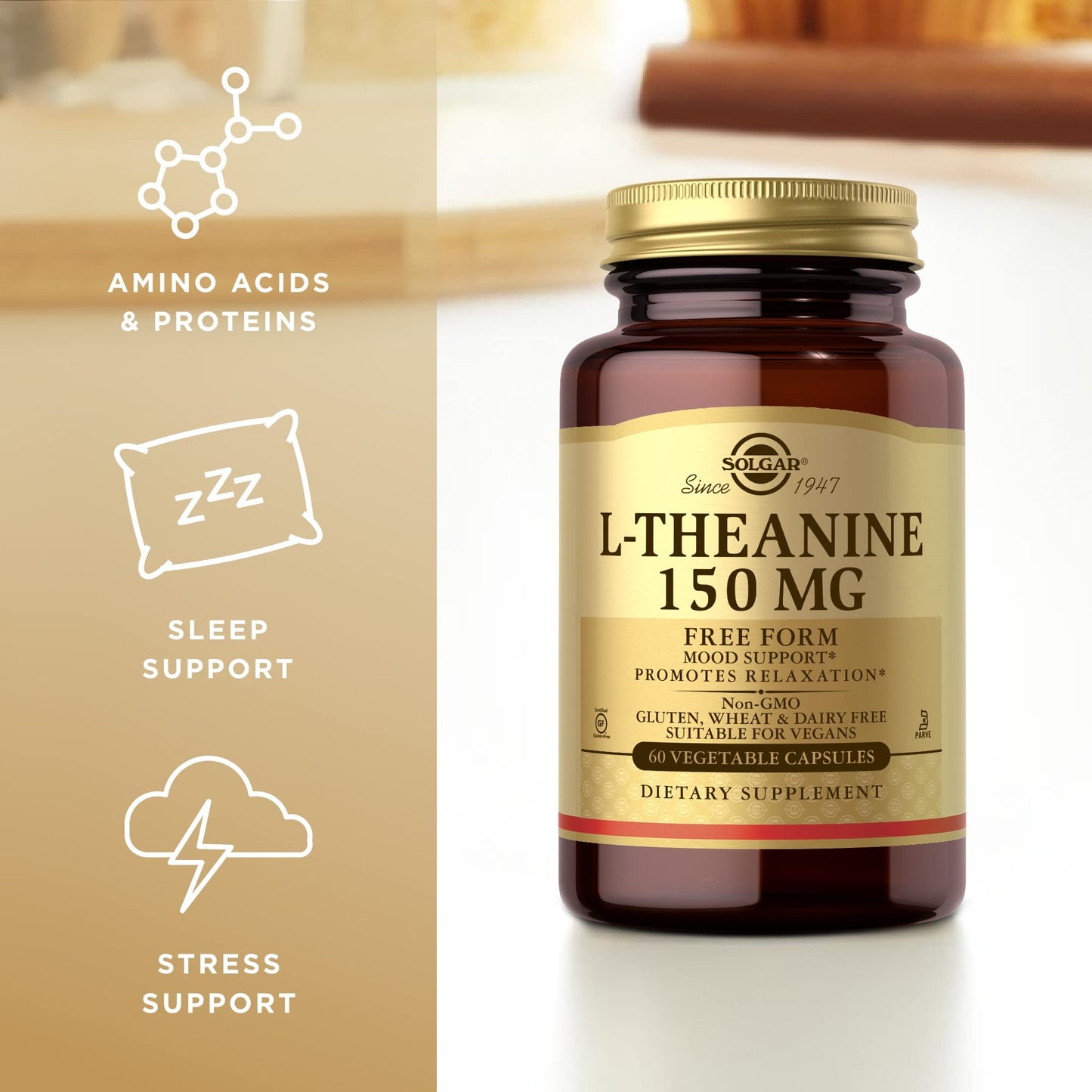 Solgar L-Theanine 150 mg - 60 Vegetable Capsules - Promotes Relaxation - Non-GMO, Vegan, Kosher & Gluten Free - 60 Servings - Medaid International