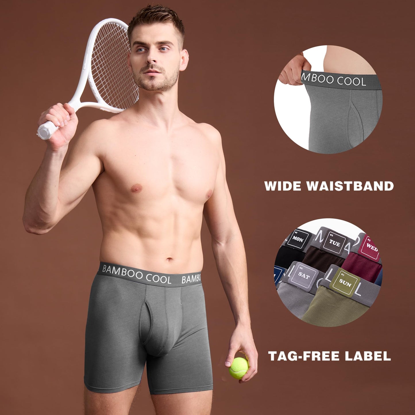 BAMBOO COOL Men's Ultra ComfortSoft Underwear, Moisture Wicking & Breathable No Ride Up Boxer Briefs with Fly, Multipack - Medaid International