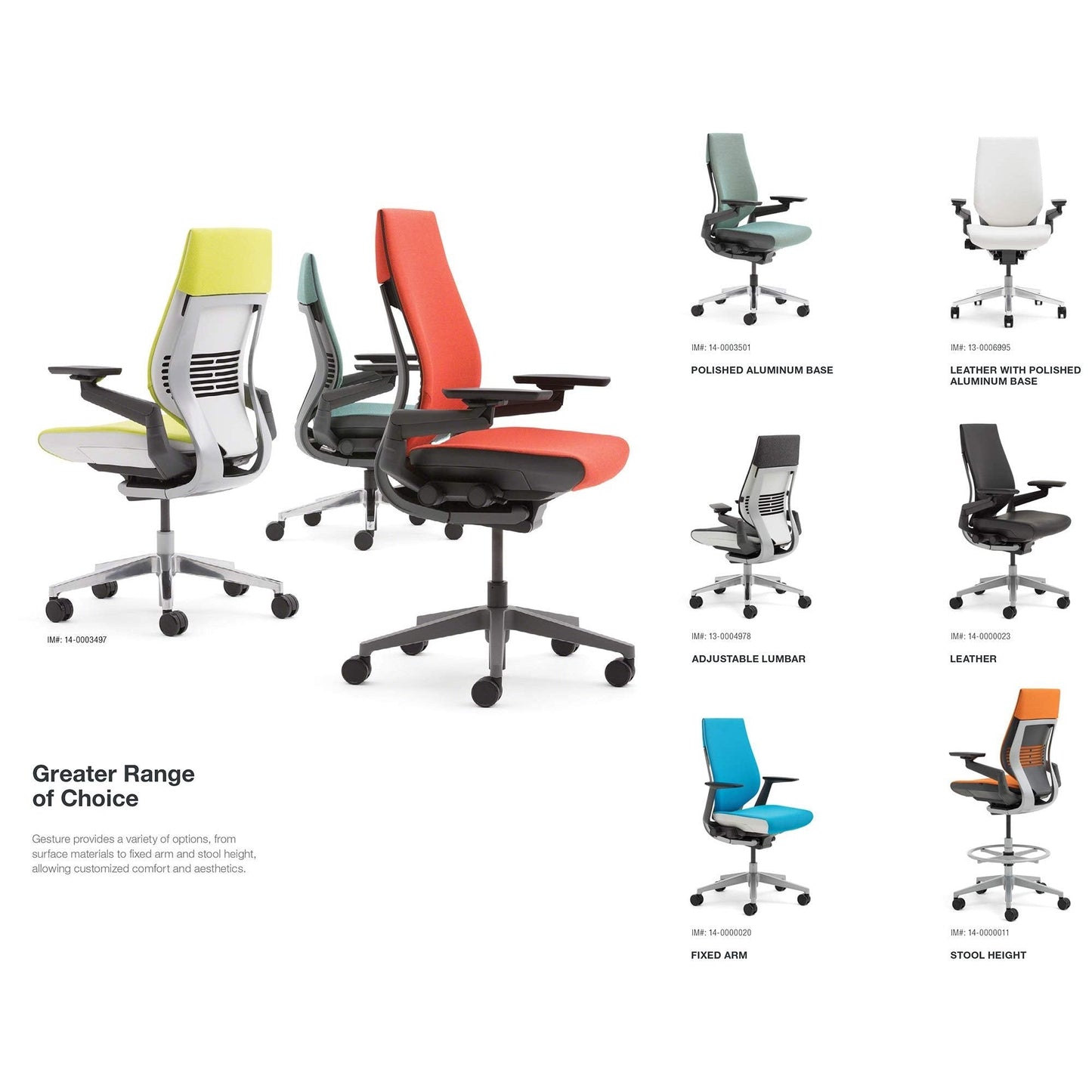 Steelcase Gesture Office Chair - Black Leather, Medium Seat Height, Wrapped Back, Dark on Dark Frame, Lumbar Support - Medaid International