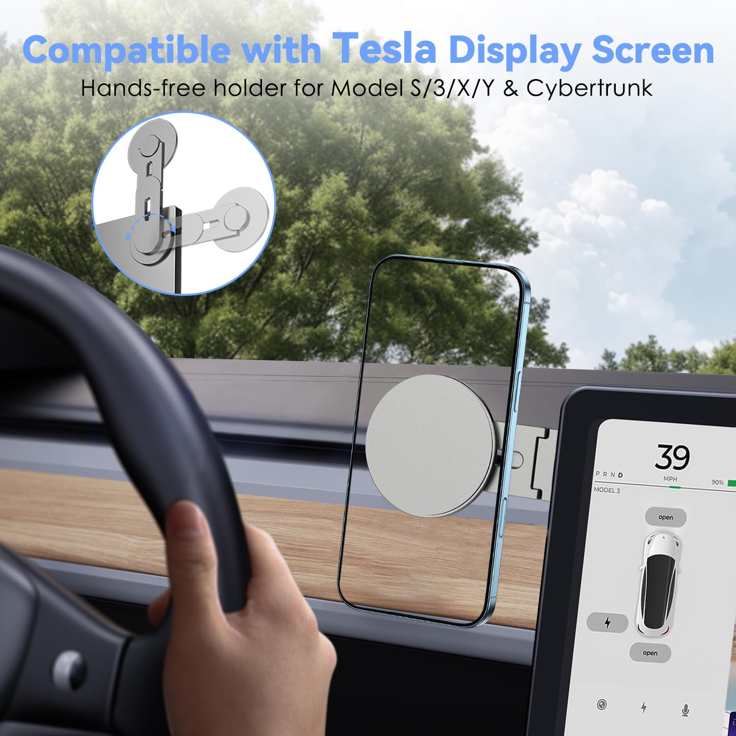 CloudValley Magnetic Laptop Phone Holder, 360° Rotating Mount Compatible with iPhone MagSafe and All Phones, MacBook, PC Monitor, Screen Stand for Tesla, Portable Accessory, Grey - Medaid International