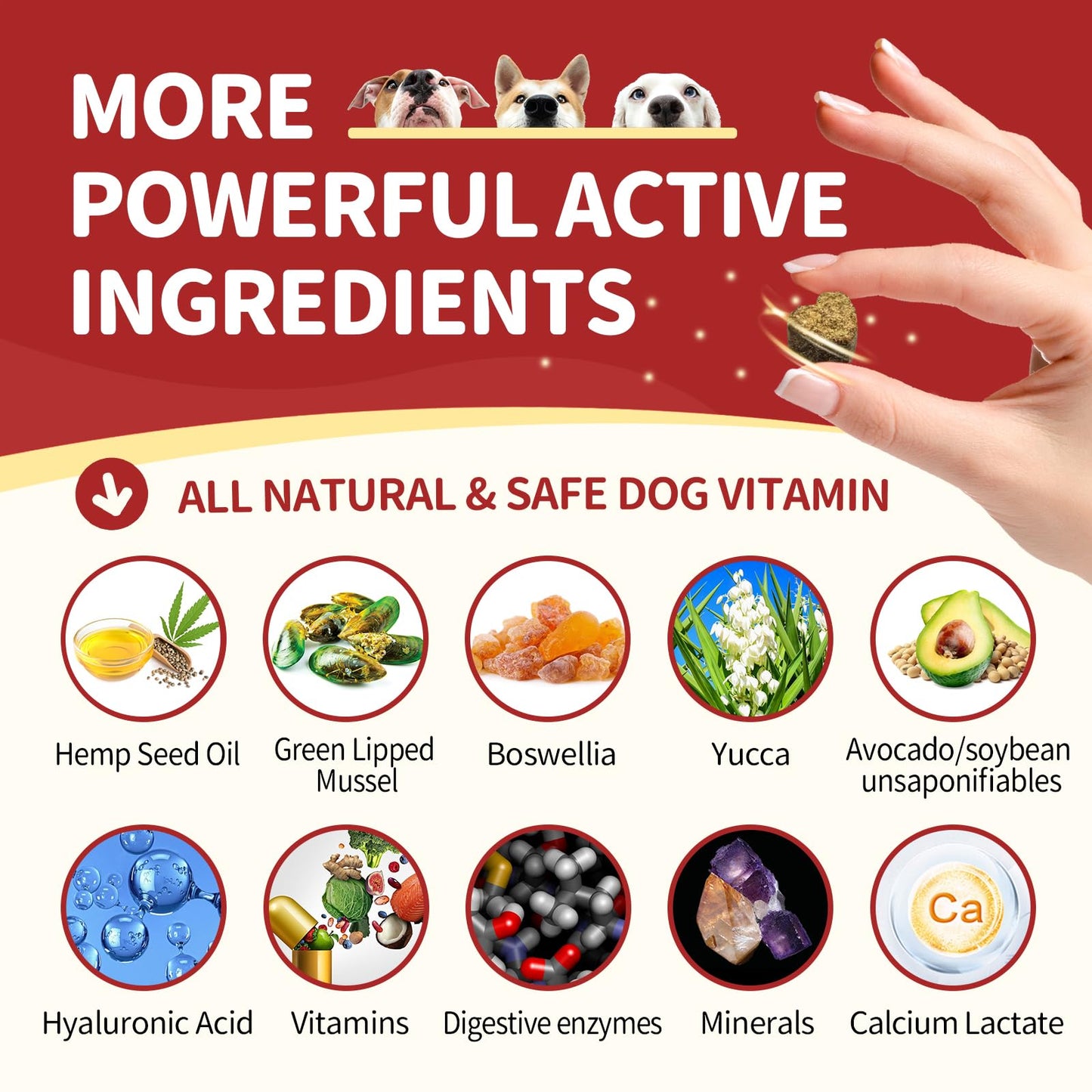 NATURE TARGET Glucosamine for Dogs, Joint Supplement with Chondroitin, MSM, Omega-3, Hemp for Pain Relief, Hip & Joint Chews for Dogs with Calcium for Bone Health, 120 Soft Chews