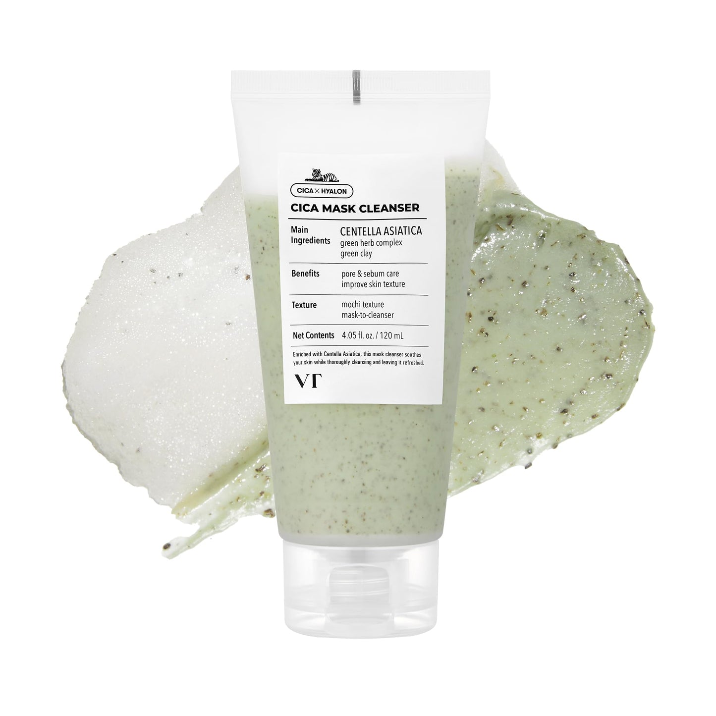 VT COSMETICS CICA Mask Cleanser, 2-in-1 Facial Wash, Non-Drying Clay Mask, Gentle Pore Care, Exfoliating, Hydrating, Centella Asiatica for Acne-Prone & Sensitive Skin, Korean Skincare (4.05 fl. oz) - Medaid International