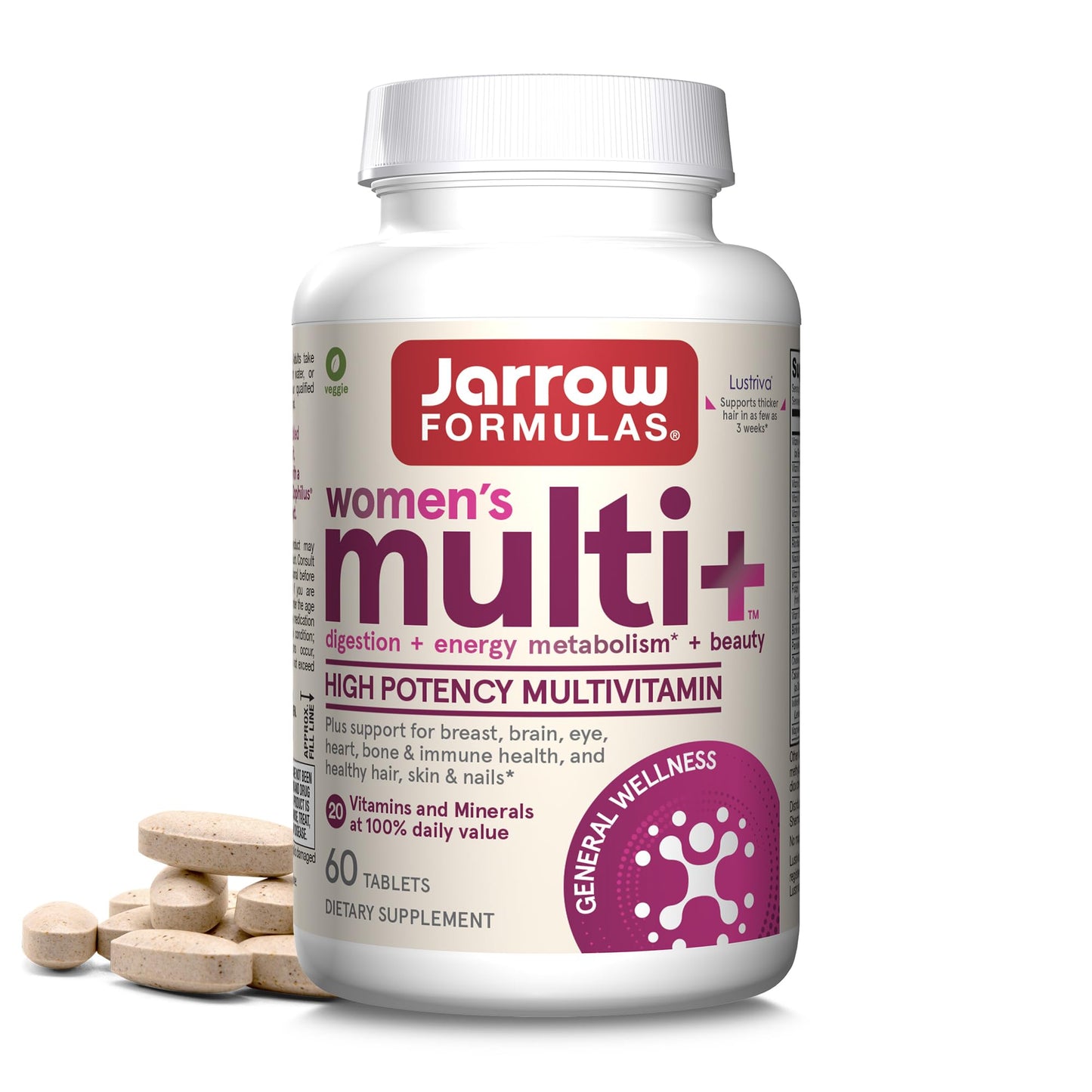 Jarrow Formulas Women's Multi+ Lustriva Hair Growth for Women, Vitamin A, D, Zinc & Lutein, 60 Tablets, 30 Day Supply - Medaid International
