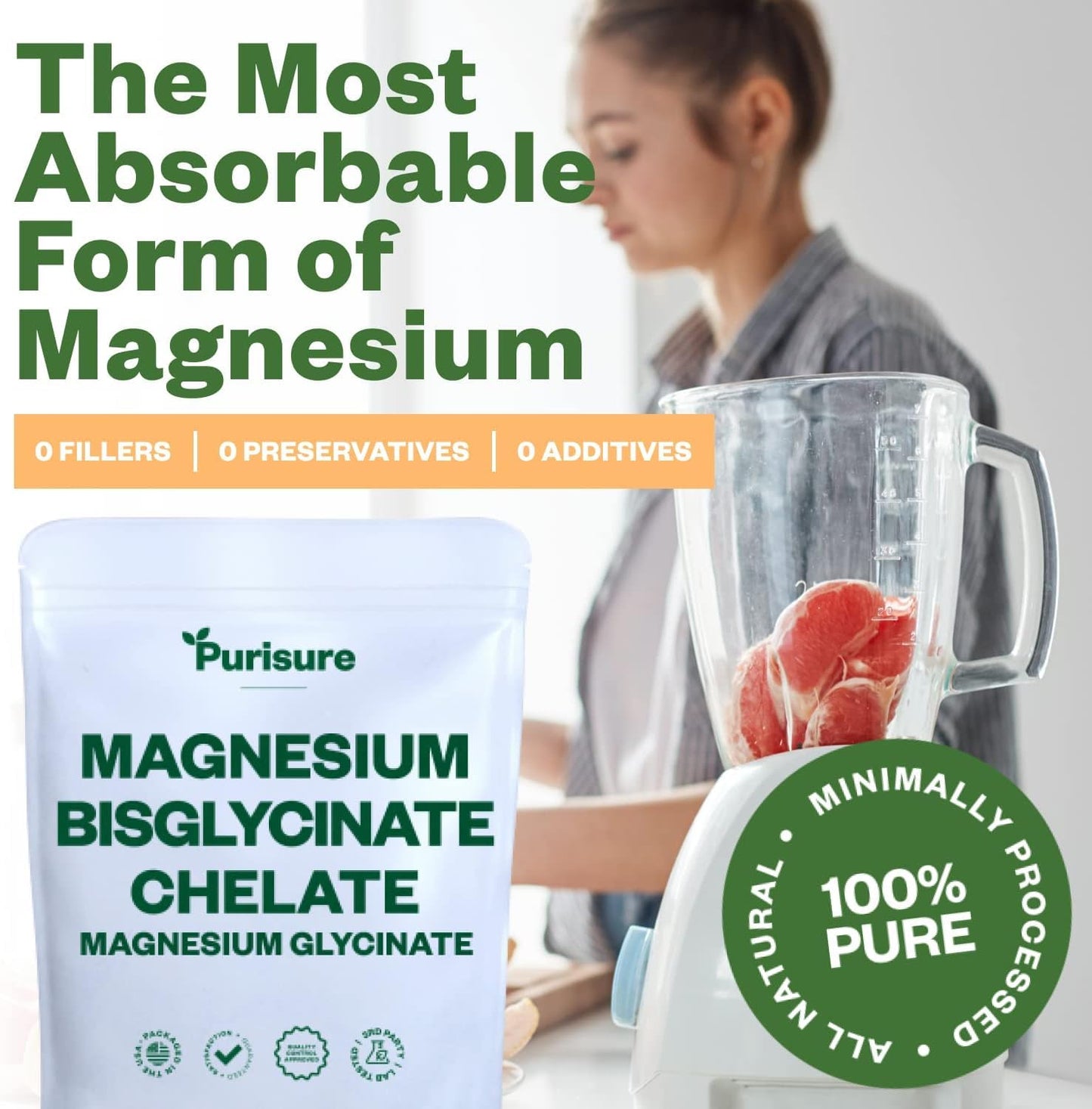 Purisure Magnesium Bisglycinate Chelate, 250g, Pure Magnesium Glycinate Powder for Bones, Magnesium Bisglycinate Chelate for Sleep and Muscle Flexibility, Gluten-Free, Non-GMO, 133 Servings - Medaid International