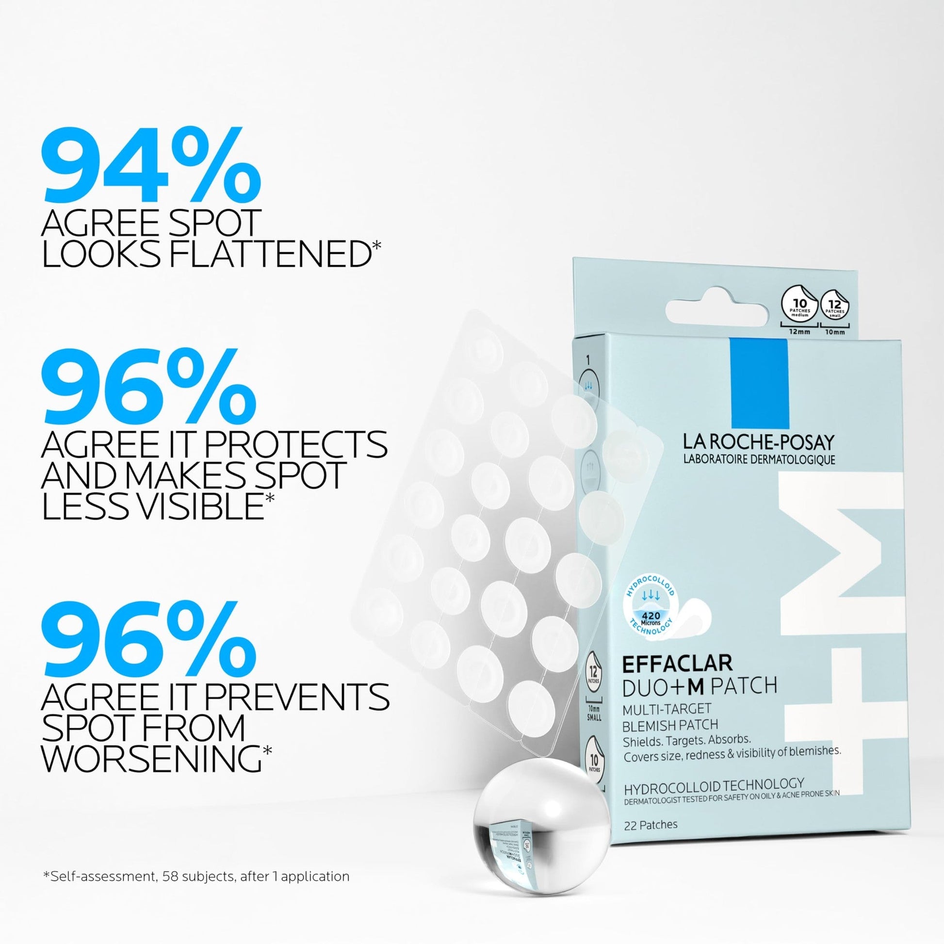 La Roche-Posay Effaclar Multi-Target Blemish Patches, Hydrocolloid Pimple Patches For Face Shields, Targets & Absorbs, Suitable Under Makeup, 22 Patches, 12 Small Size & 10 Medium Size - Medaid International