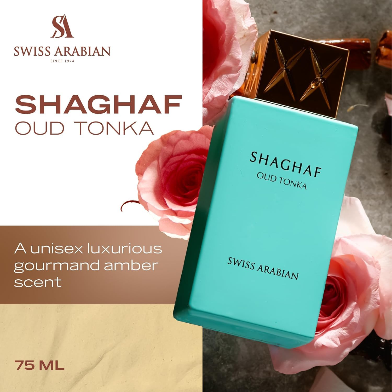 Swiss Arabian Shaghaf Oud Tonka - Vanilla Perfume with Warm Amber Fragrance - Earthy and Woody Allure - Enchanting Fusion of Arabic Perfume - 2.5 oz - Medaid International