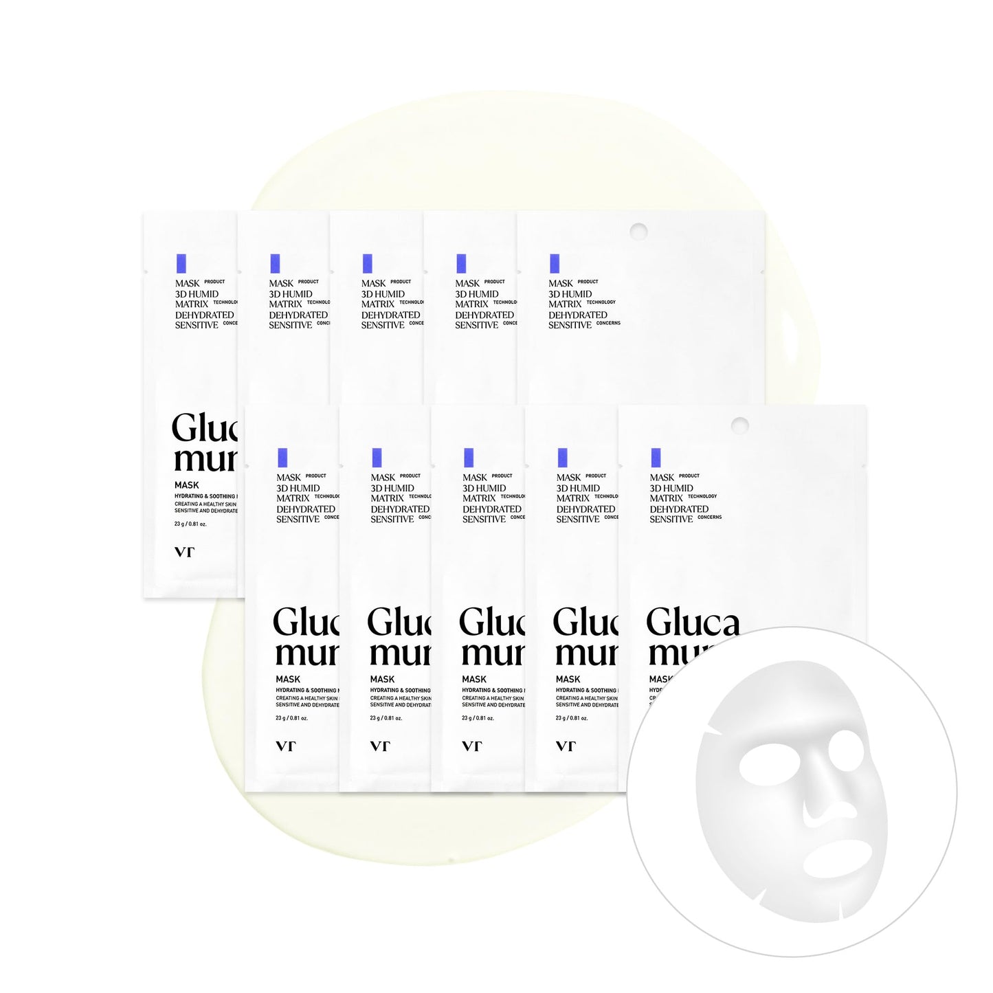 VT COSMETICS Glucamune Mask, Hydrating Vegan Sheet Mask for Face, Hypoallergenic, Fragrance-Free, for Dry & Sensitive Skin, Beta-Glucan, Glucosamine, Glass Skin Glow, Korean Skincare (10 pcs) - Medaid International