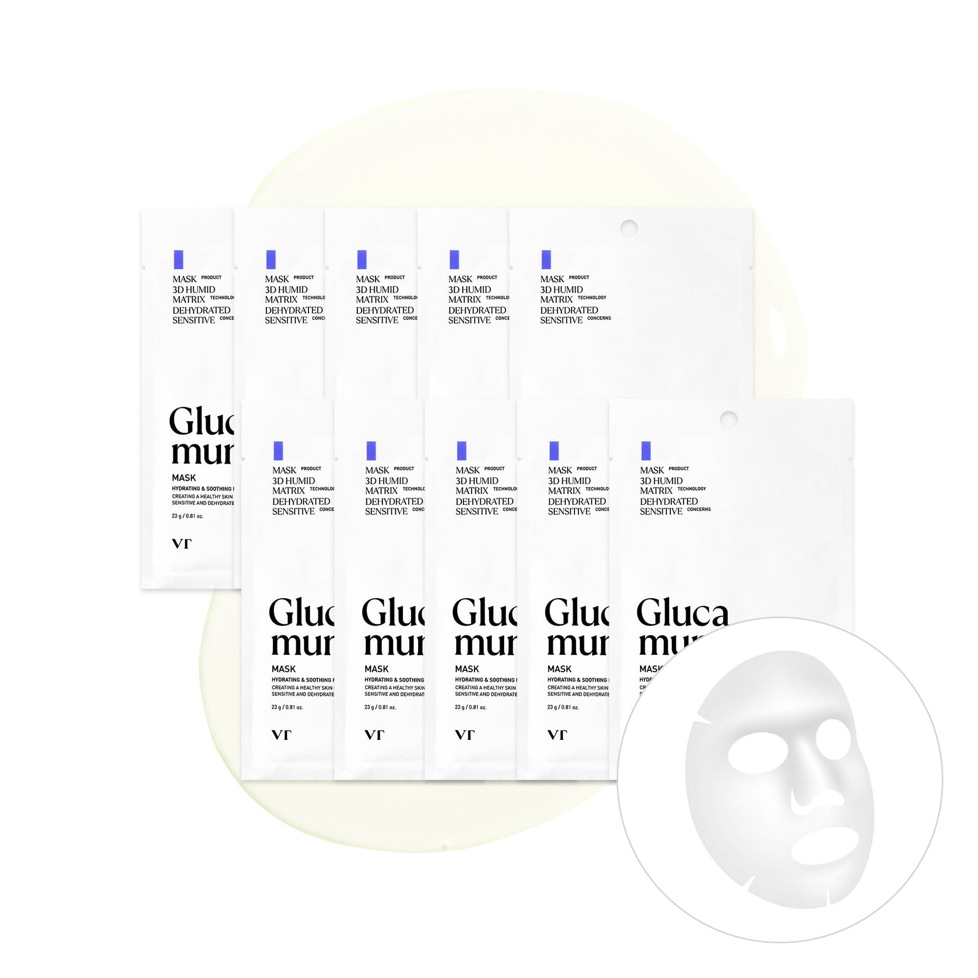 VT COSMETICS Glucamune Mask, Hydrating Vegan Sheet Mask for Face, Hypoallergenic, Fragrance-Free, for Dry & Sensitive Skin, Beta-Glucan, Glucosamine, Glass Skin Glow, Korean Skincare (10 pcs) - Medaid International