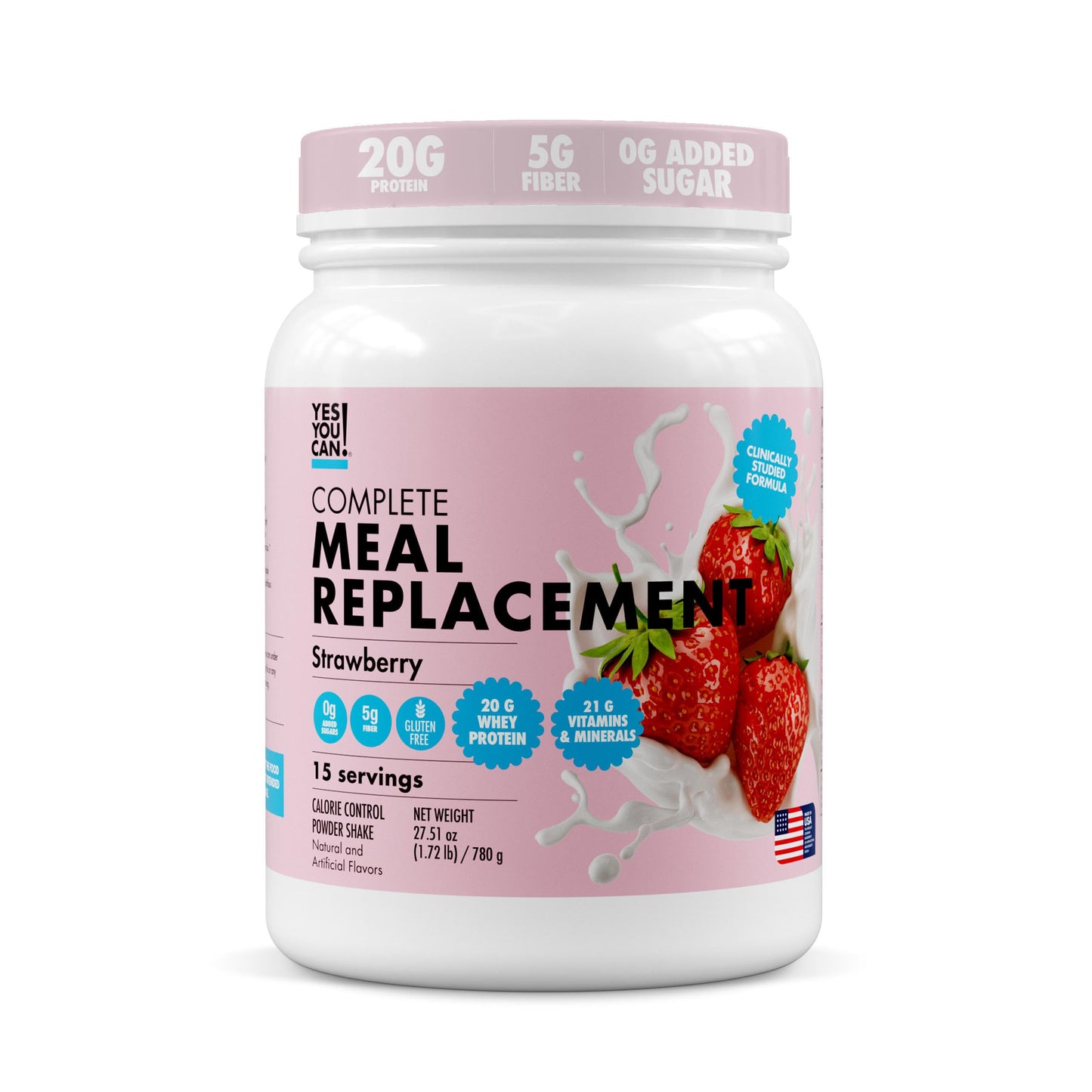 Yes You Can! Meal Replacement Shake - 20G Protein, 5G Fiber, 21 Vitamins & Minerals - Meal Replacement Protein Powder - Complete All-in-One Nutrition - 15 Servings (Strawberry) - Medaid International