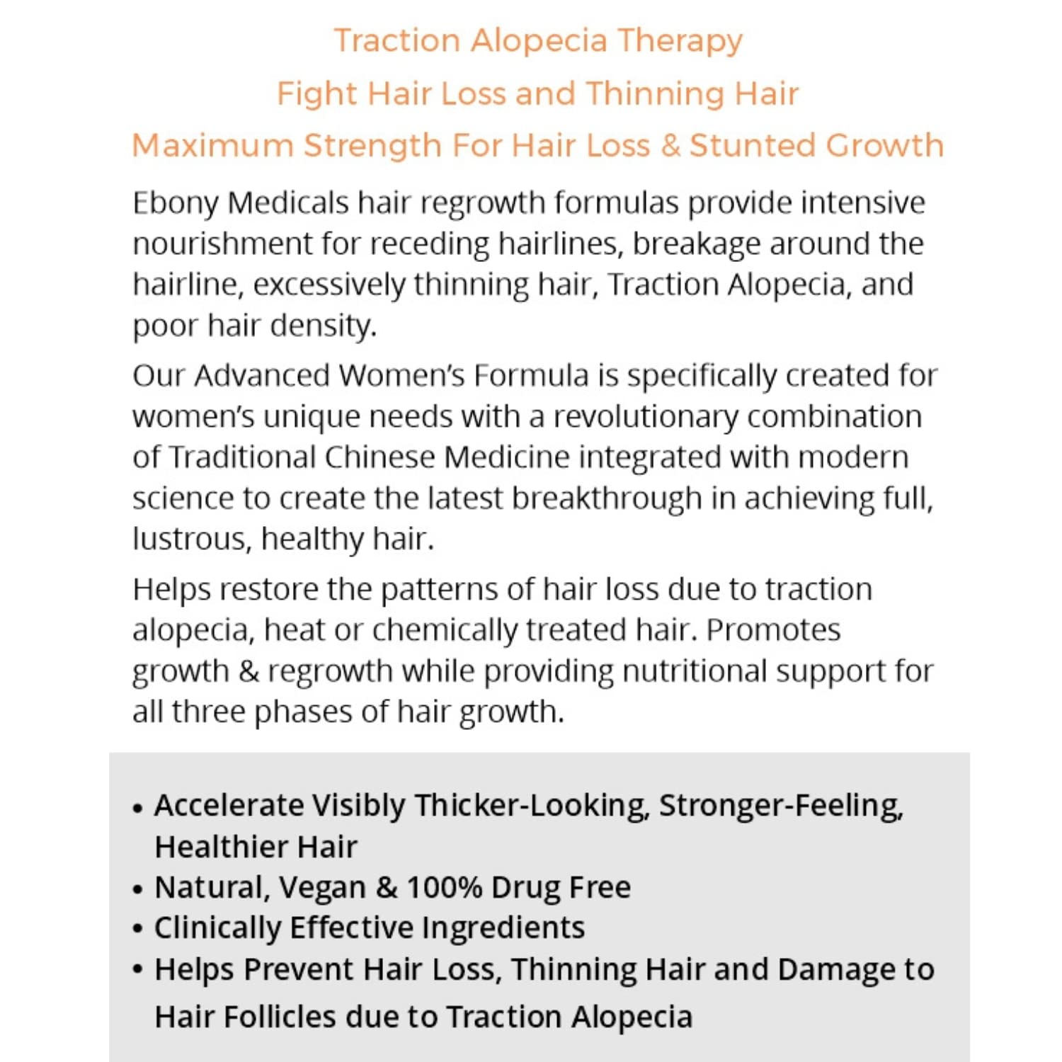 Ebony Medical Hair Regrowth Supplement for Women – Traction Alopecia & Thinning Hair Support – Follicle Repair, Stronger Hair Growth & Density – Keratin Boost, Natural Hair Vitamins – 30-Day Supply - Medaid International