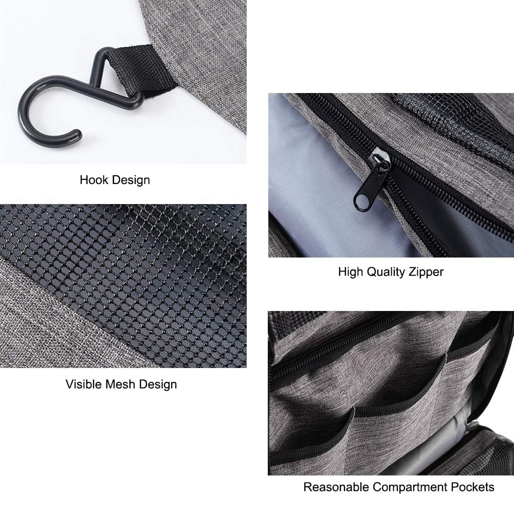 TERRIFI Compact Hanging Toiletry Bag, Portable Toiletry Bag with Hanging Hook, Water-Resistant Cosmetic Bag, Travel Makeup Organizer, Large Capacity Toiletry Organizer for Women Men, Grey