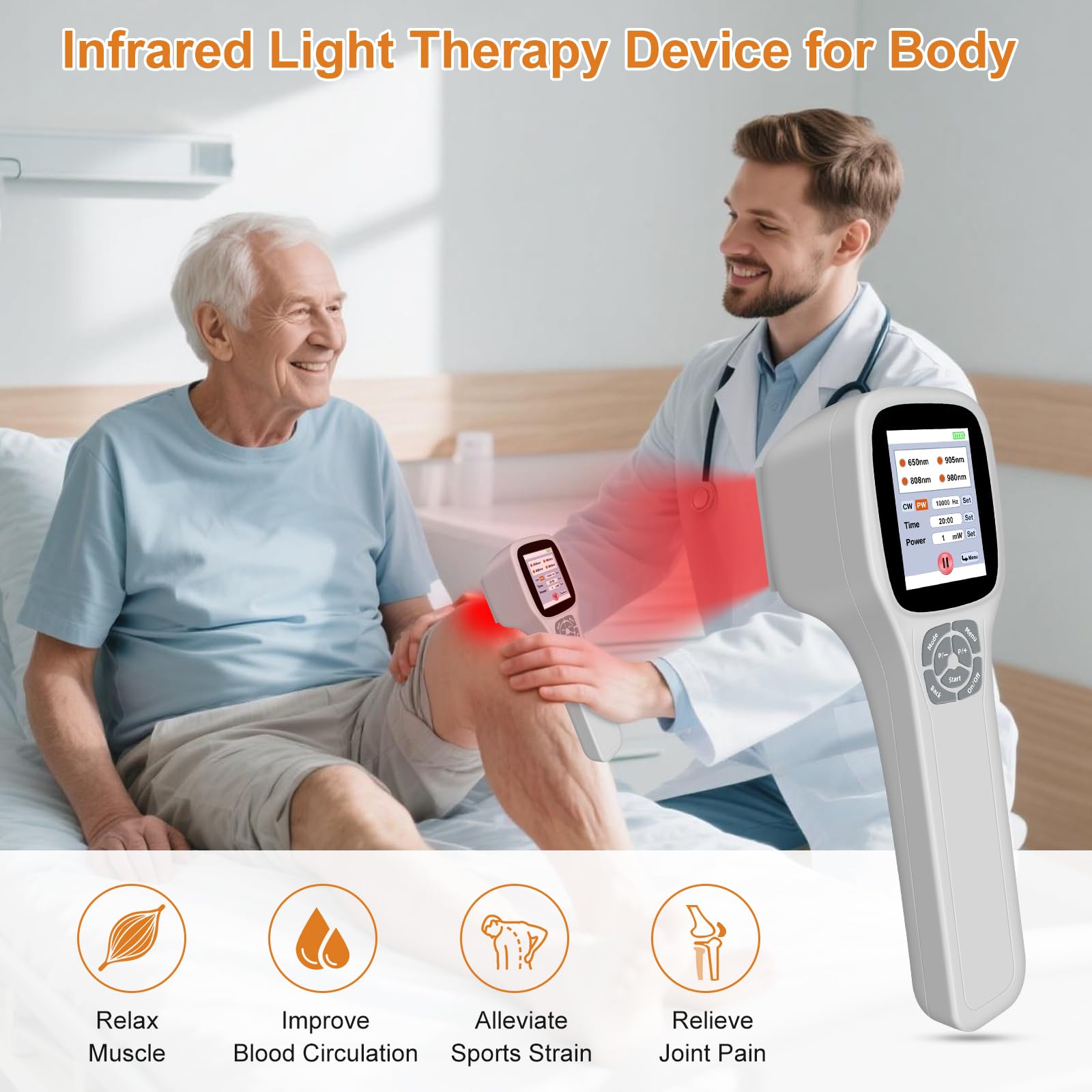 Upgrade Red Light Therapy Device for Pain Relief 10x650nm 5x808nm 5x905nm 5x980nm Portable Infrared Light Therapy Wand Handheld Therapy Machine for Human and Pets Relief of Joints Muscle and Body Pain - Medaid International