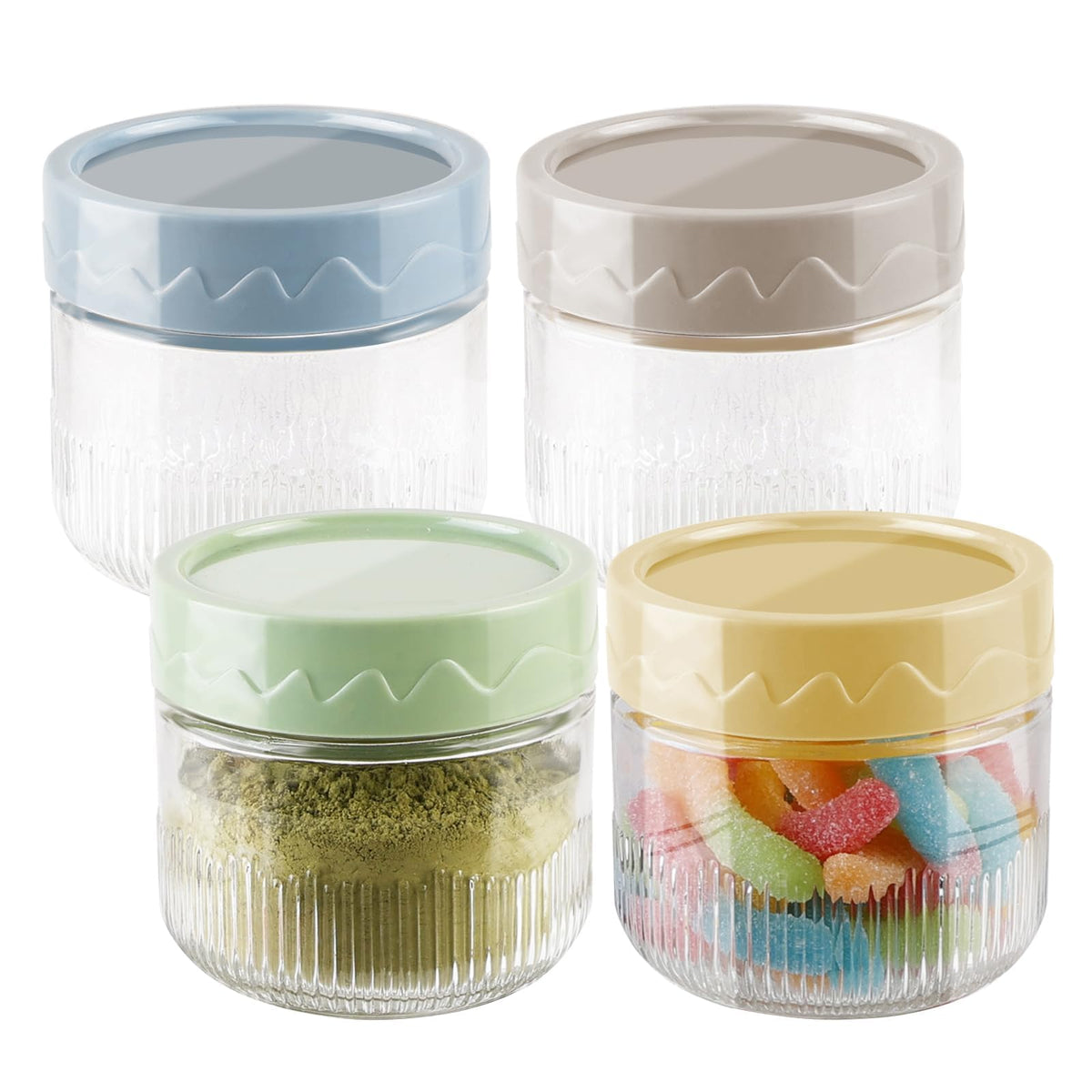 TERRIFI 8 oz Glass Food Storage Jars with Airtight Lids, 4 Pack Mason Jars with Screw Lids for Kitchen Oats, Salad, Spice, Candy, Jam, Seasoning, Small Meal Prep Containers