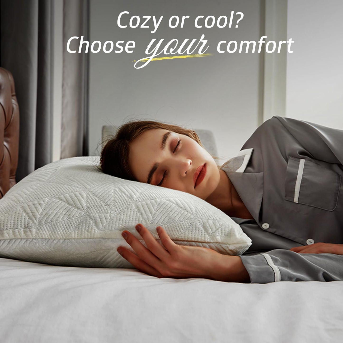 BETU Cooling Pillow Queen Size, Shredded Memory Foam Cool Pillow for Hot Sleepers, Adjustable Firm Soft Support Bed Pillows Perfect for Back Neck Pain and Side Sleeping with Pillow Case Cover, White - Medaid International