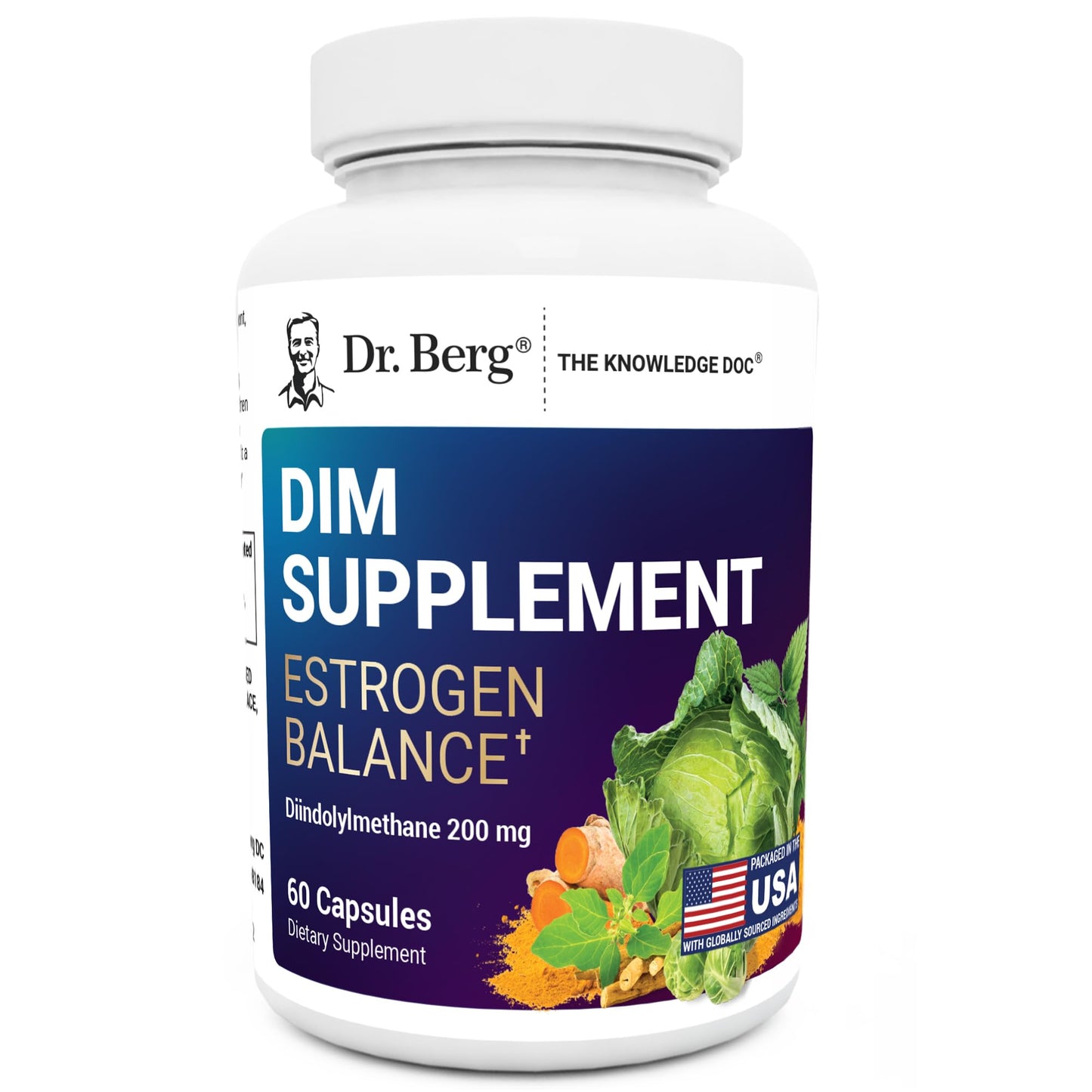 Dr. Berg DIM Supplement Estrogen Balance - Original Estrogen Supplement for Women with Diindolylmethane for Menstrual Symptoms & Menopause Relief & Black Pepper for Enhanced Absorption - 60 Capsules - Medaid International