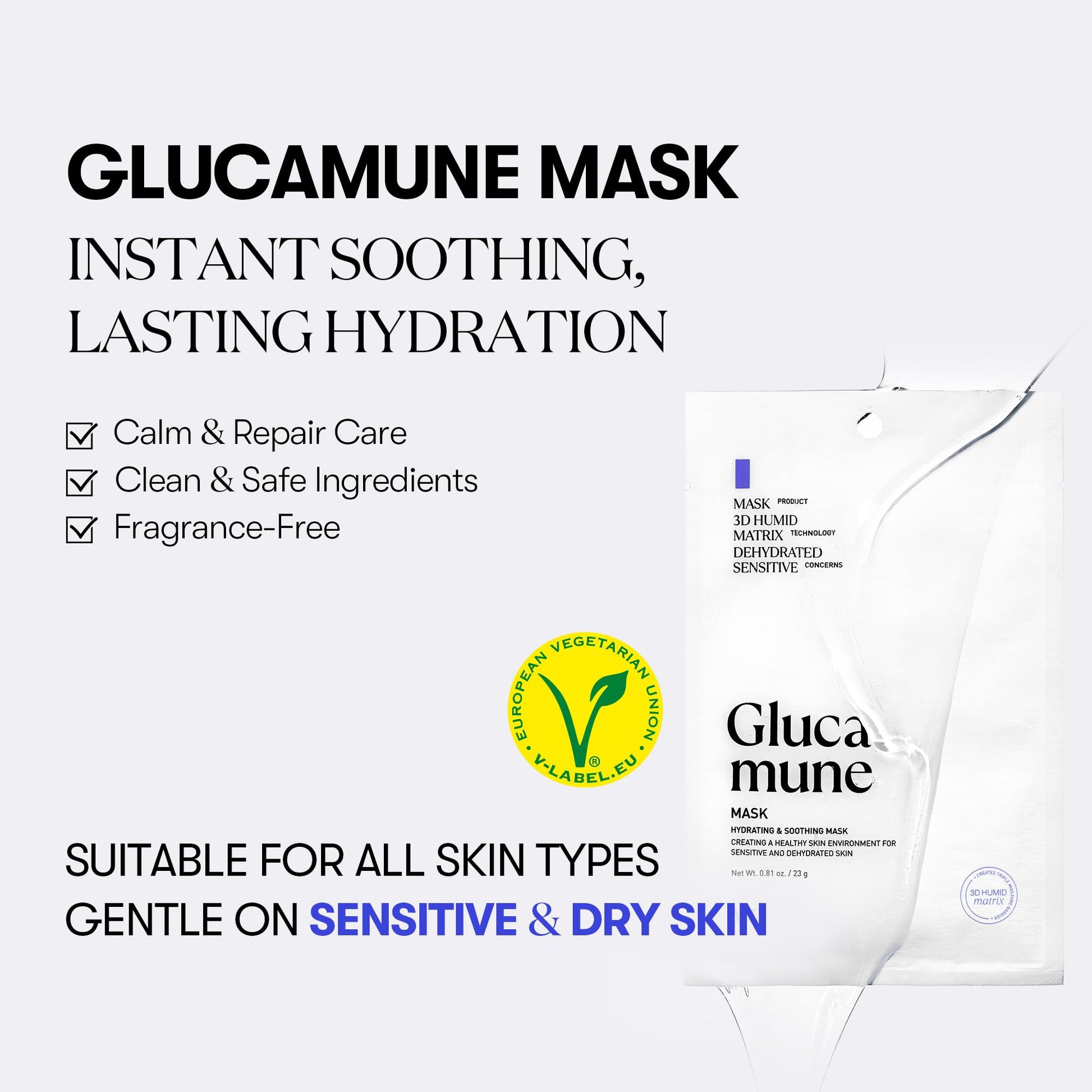 VT COSMETICS Glucamune Mask, Hydrating Vegan Sheet Mask for Face, Hypoallergenic, Fragrance-Free, for Dry & Sensitive Skin, Beta-Glucan, Glucosamine, Glass Skin Glow, Korean Skincare (10 pcs) - Medaid International