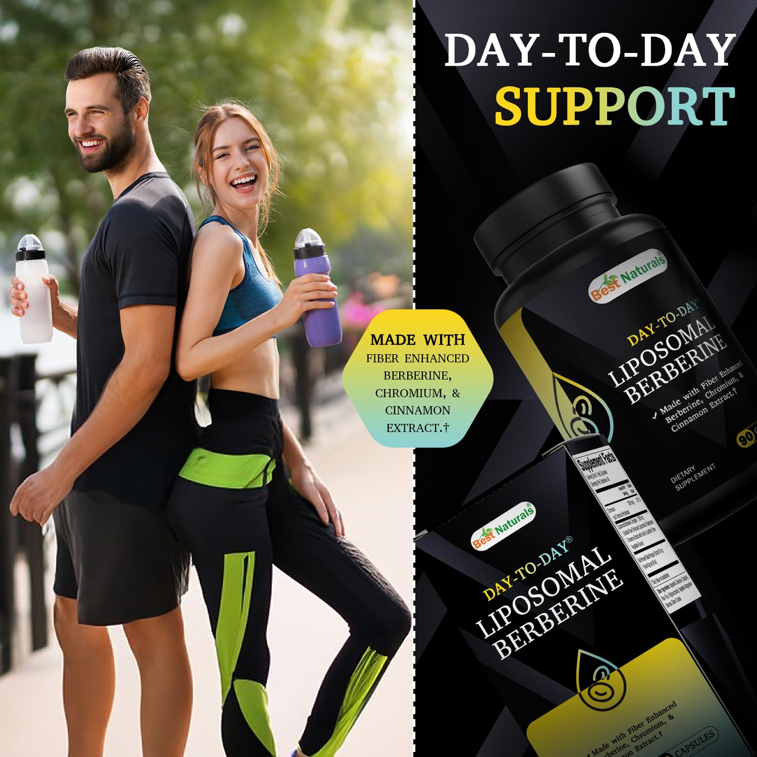 Best Naturals Day to Day Liposomal Berberine 1200 mg with Bioperine 90 Veg Capsules - Made with Fiber Enhanced Chromium, & Cinnamon Extract & Bioperine. - Medaid International
