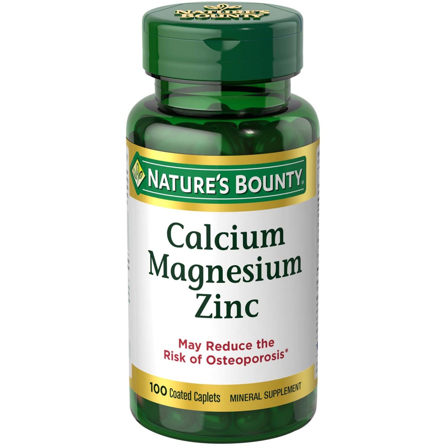 Nature's Bounty Calcium Magnesium & Zinc Caplets, Immune & Bone Health, Daily Supplement, 1000mg Calcium, 400mg Magnesium, 600 IU Vitamin D, Gluten Free, 100 Caplets - Medaid International