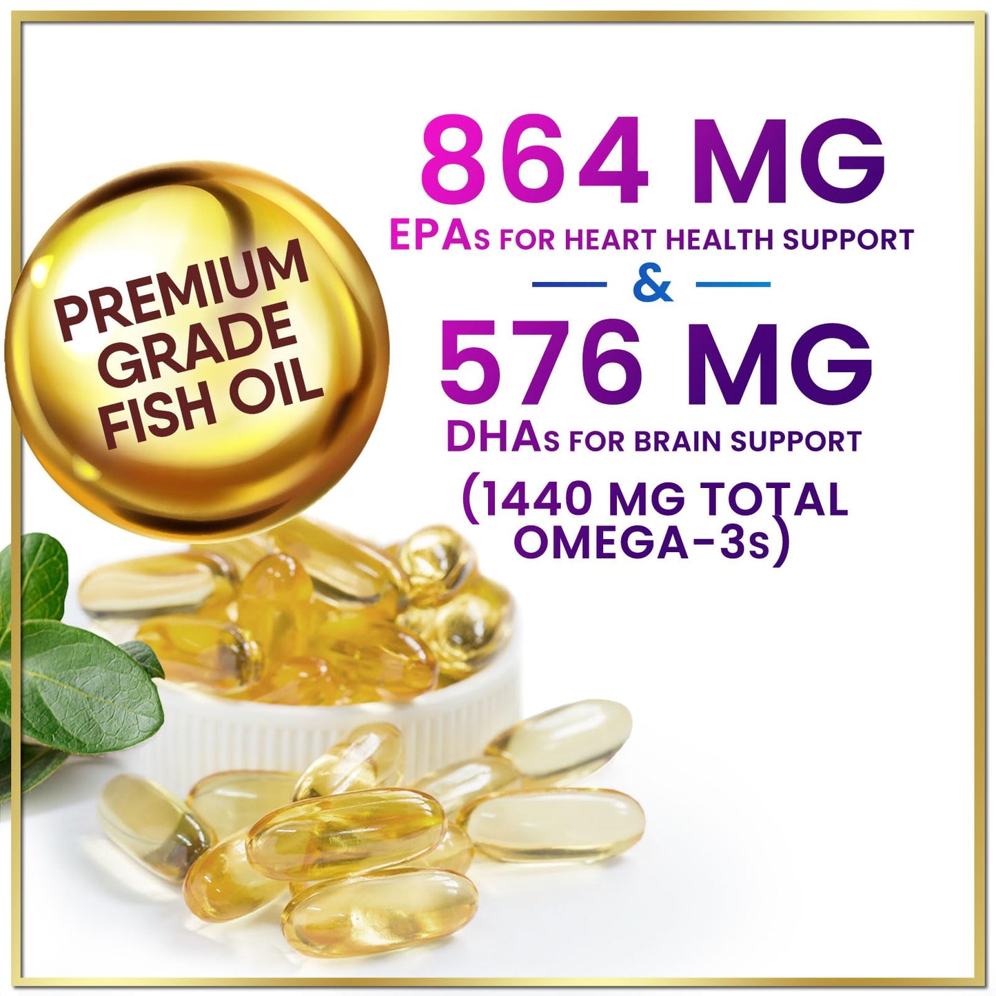 Omega 3 Fish Oil Supplements 2400mg - Triple Strength Omega 3 Fatty Acids, Natural Heart Health Brain & Joint Support - Fatty Acids with EPA & DHA - Wild Caught Fish Oil Supplement - 120 Softgels - Medaid International