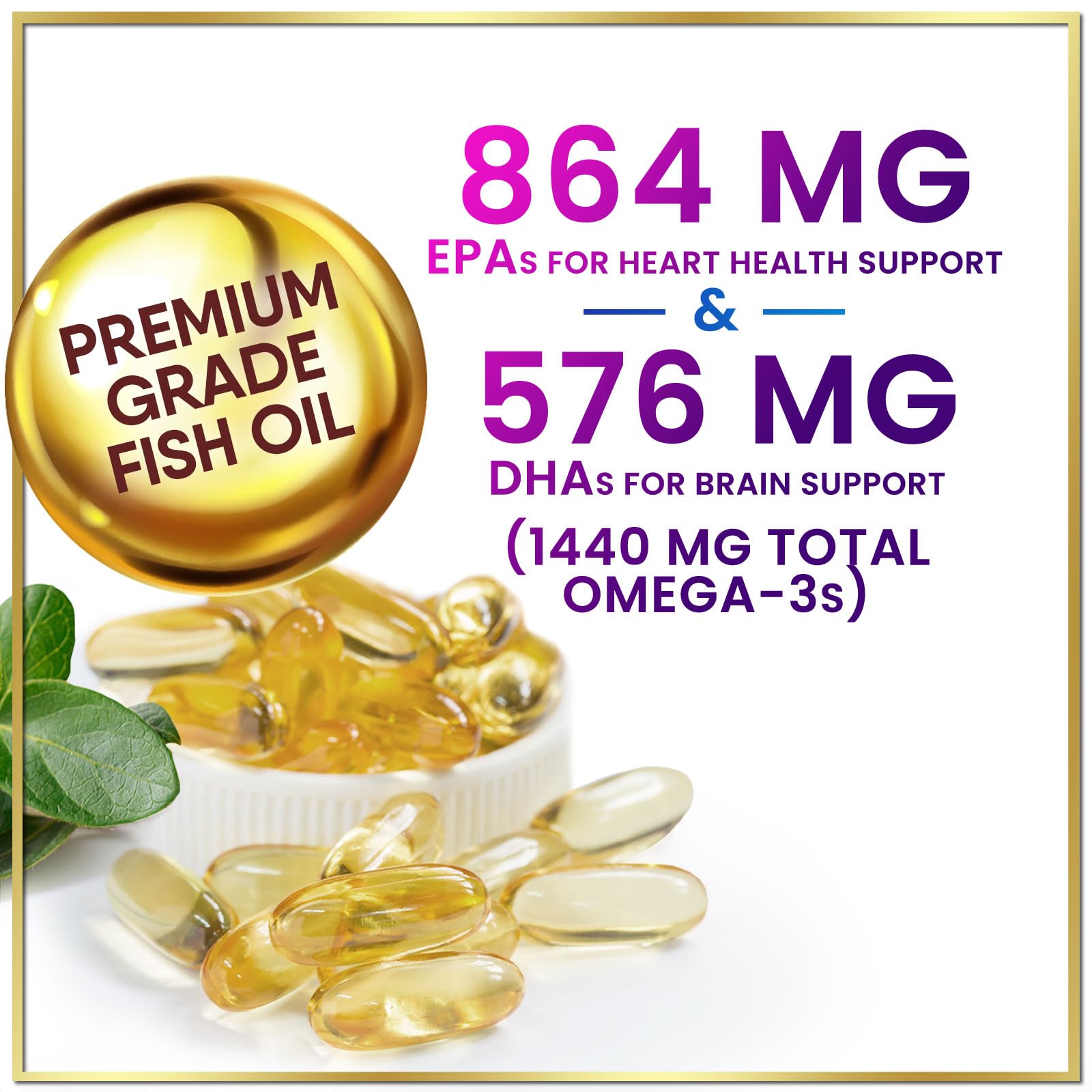 Omega 3 Fish Oil Supplements 2400mg - Triple Strength Omega 3 Fatty Acids, Natural Heart Health Brain & Joint Support - Fatty Acids with EPA & DHA - Wild Caught Fish Oil Supplement - 120 Softgels - Medaid International
