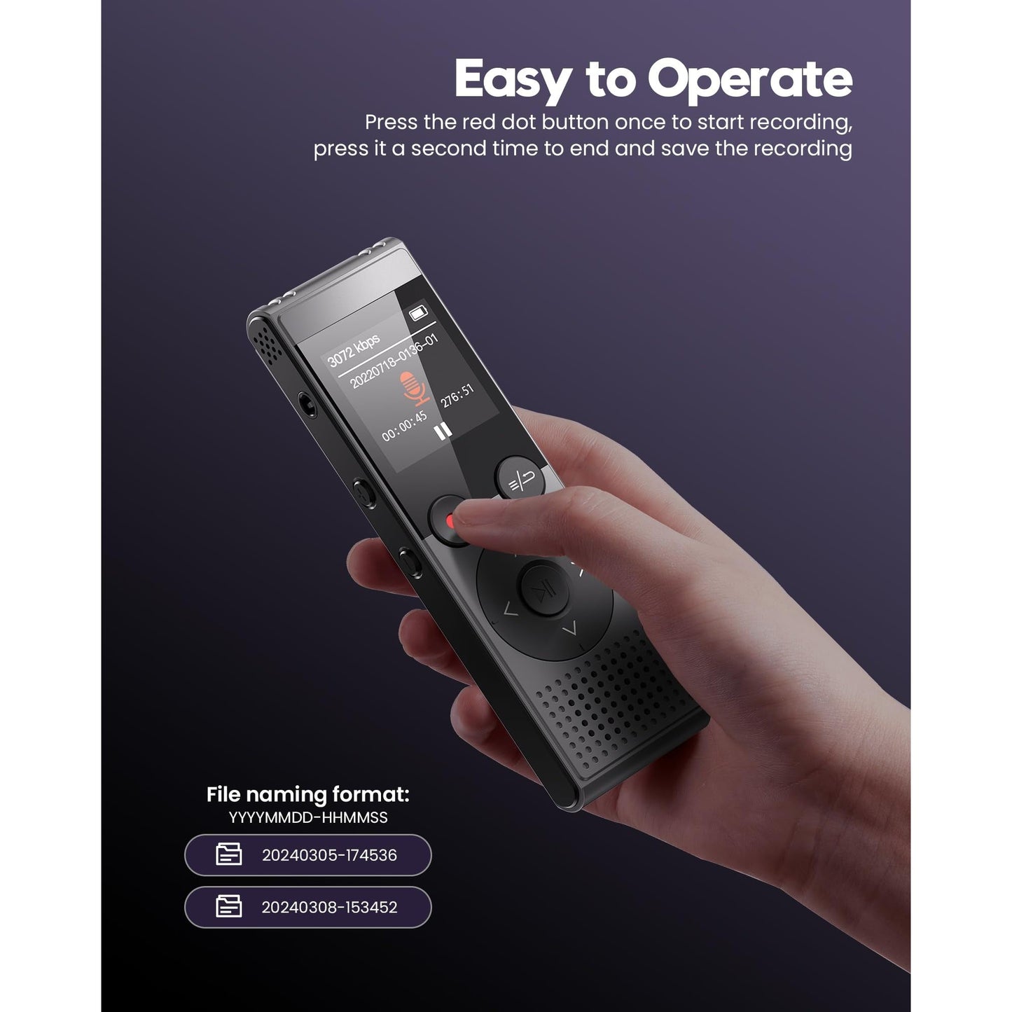 128GB Digital Voice Recorder - 3072 Kbps HD Recording Voice Recorder with Playback Dual Microphone A-B Repeat Recording Monitoring & Noise Reduction Voice Activate Recording & lock screen key - QIUOIO - Medaid International